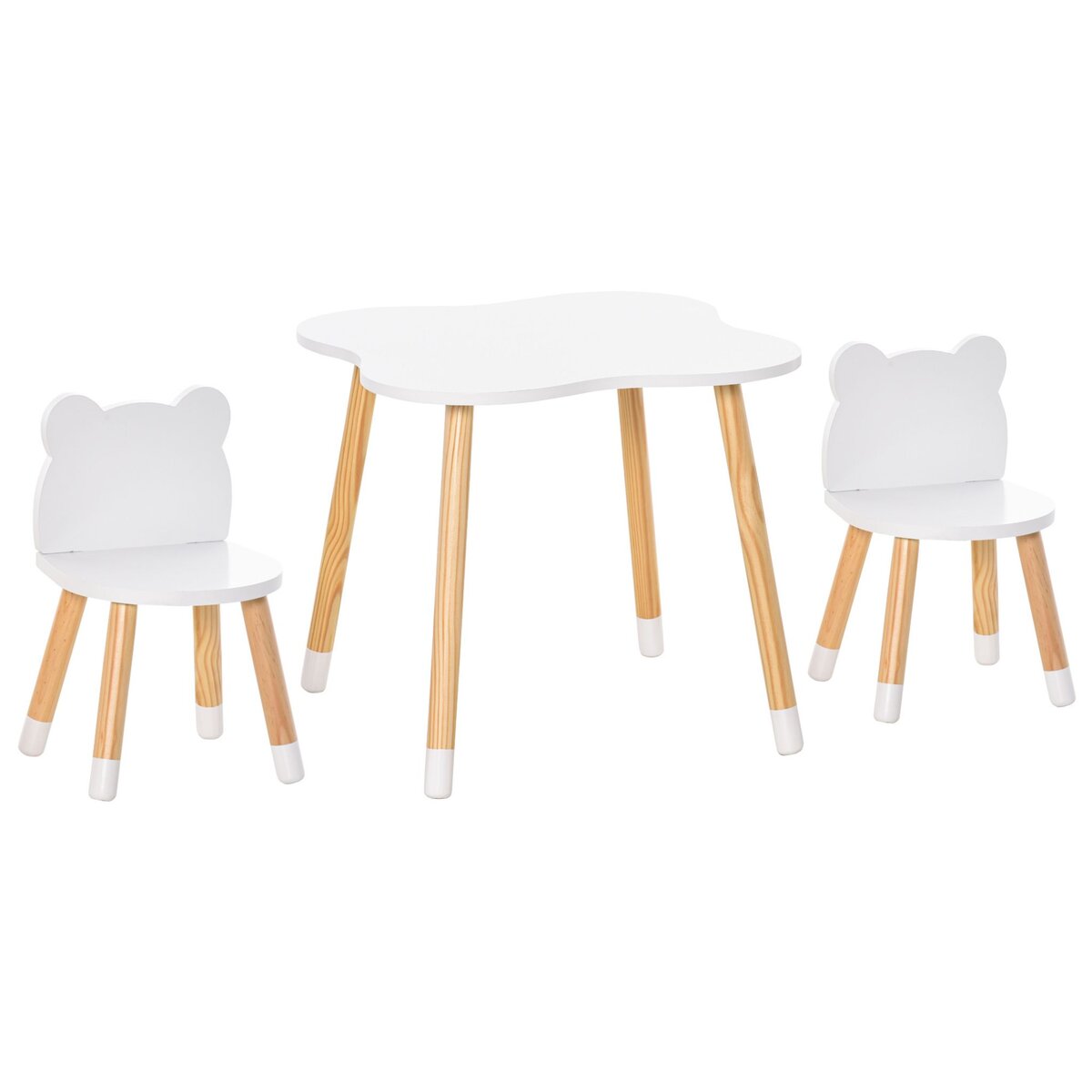 HOMCOM Ensemble Table et chaises Enfant Design scandinave Motif Ourson Bois  pin MDF Blanc : : Cuisine et Maison