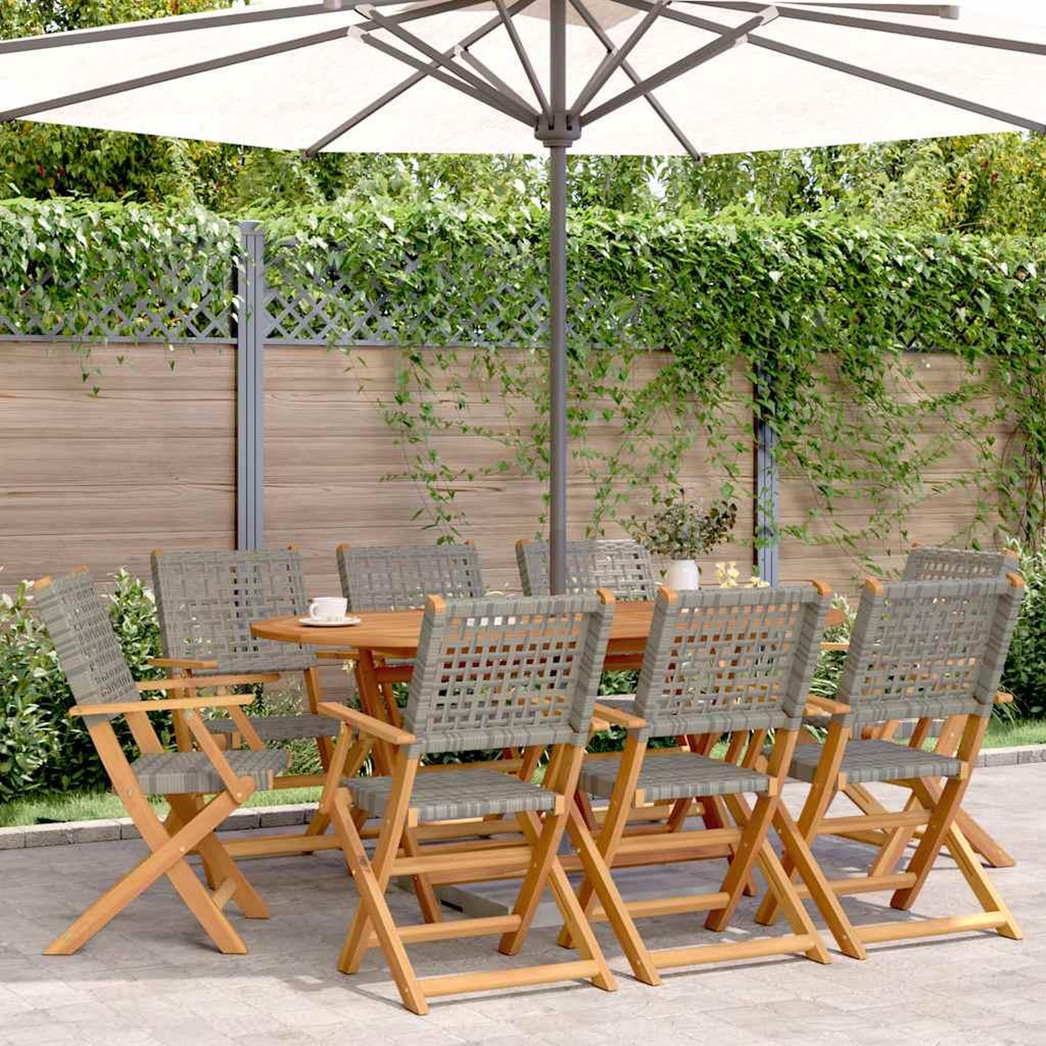 VIDAXL Chaises de jardin pliantes lot de 8 gris poly rotin bois massif