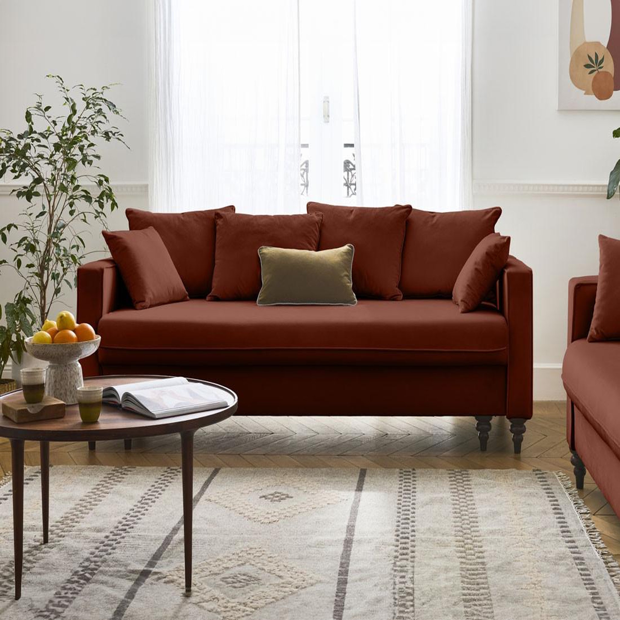 Voir la diapositive 1 : BEST MOBILIER Flamingo - canapé droit 3 places convertible en velours
