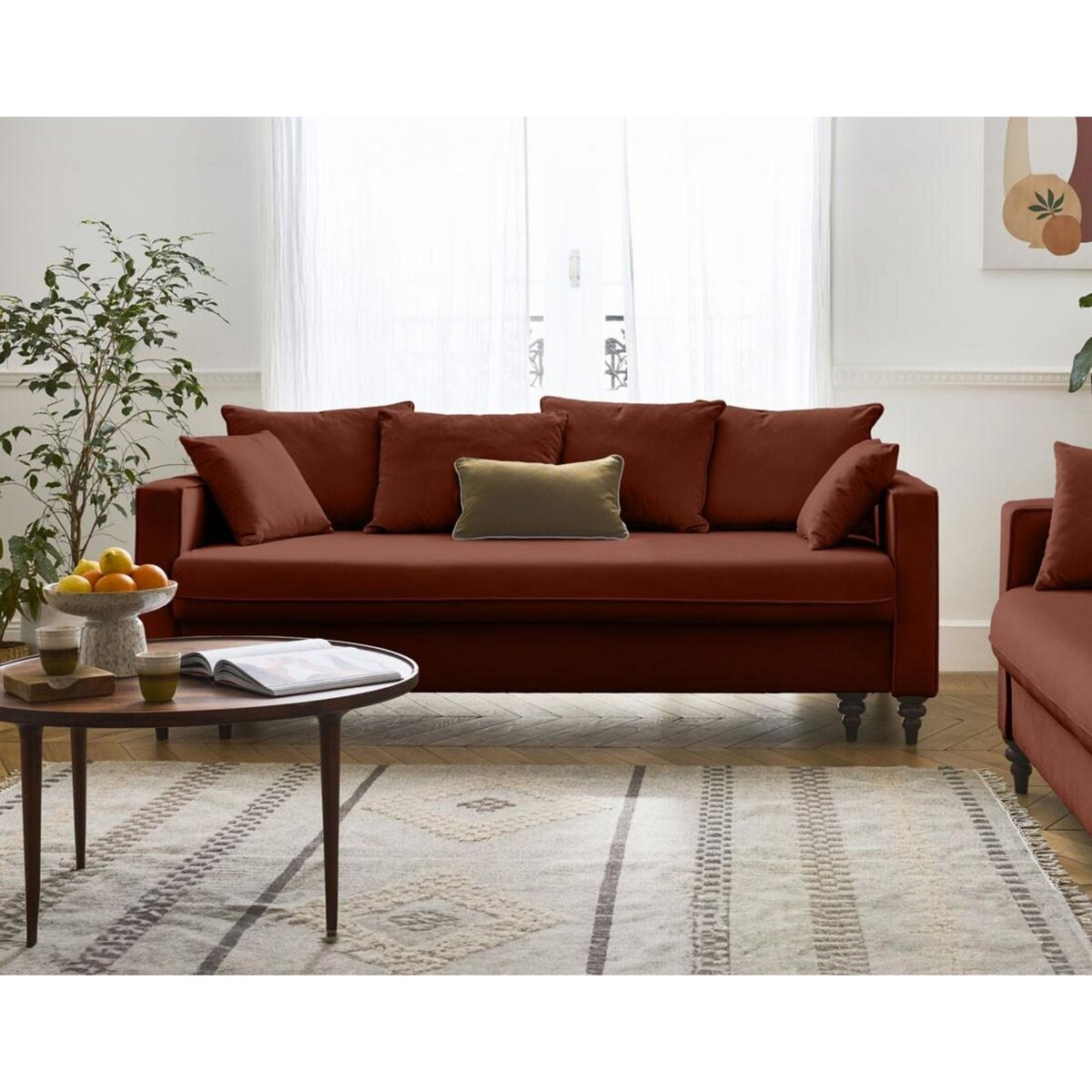 BEST MOBILIER Flamingo - canapé droit 3 places convertible en velours