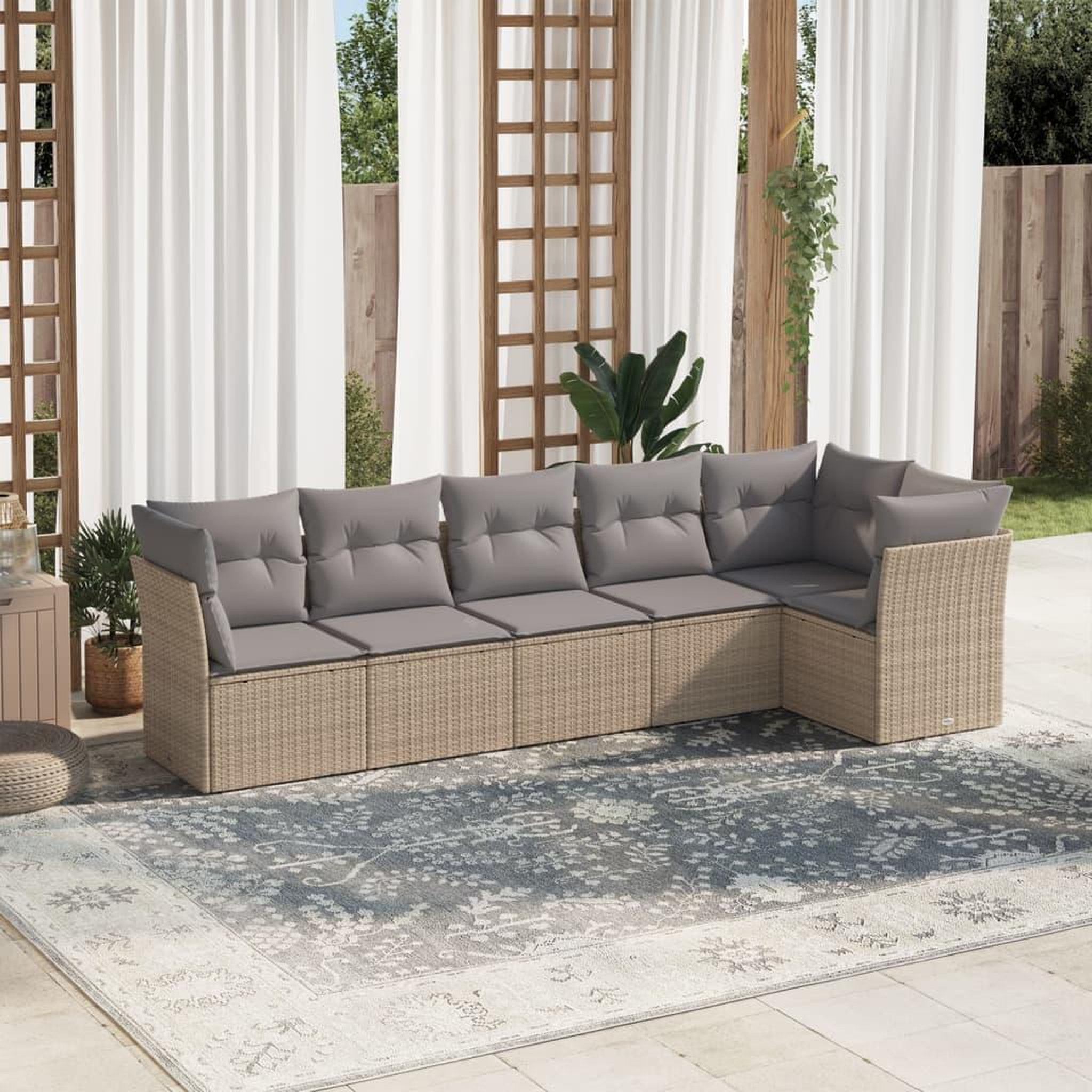 VIDAXL Salon de jardin avec coussins 6 pcs beige resine tressee