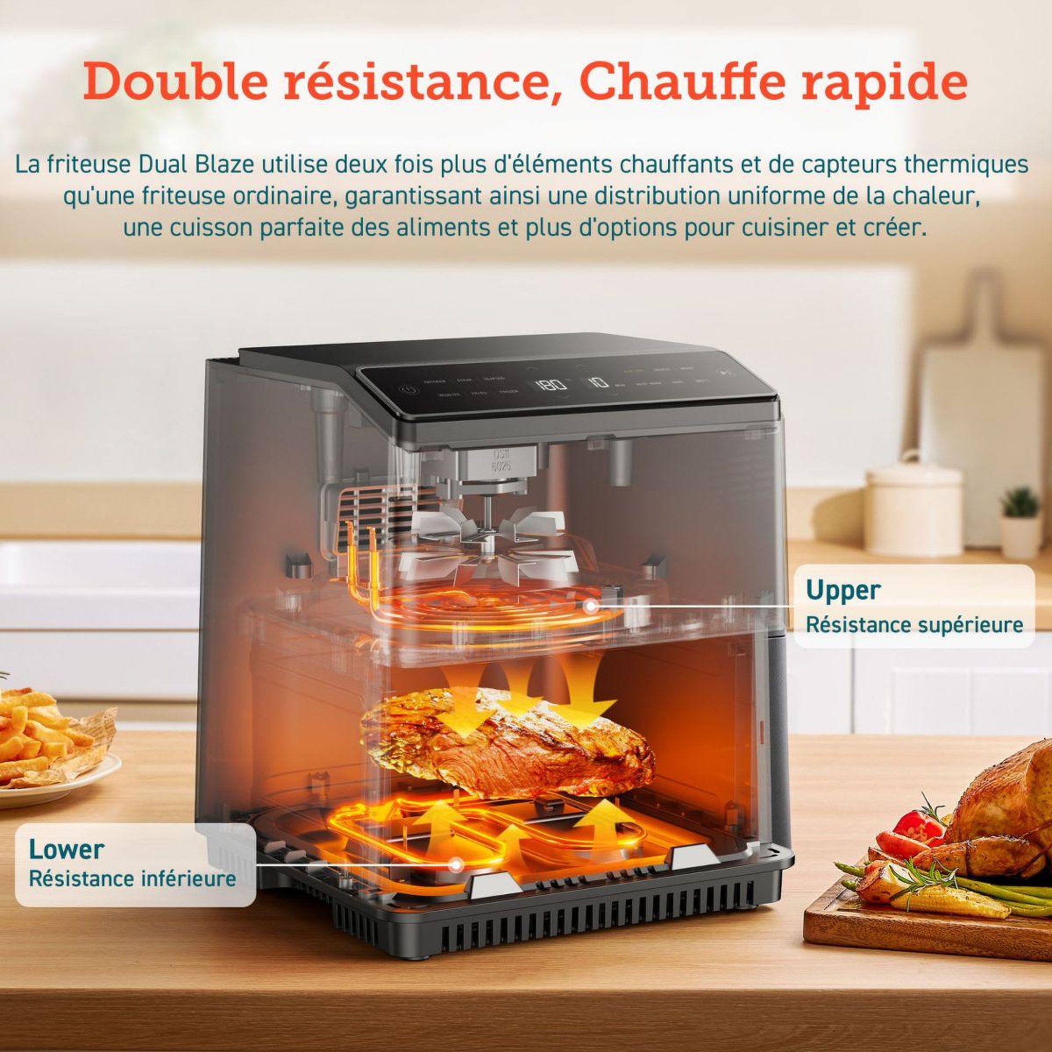 Voir la diapositive 2 : COSORI Friteuse sans huile Dual Blaze Noir + grille