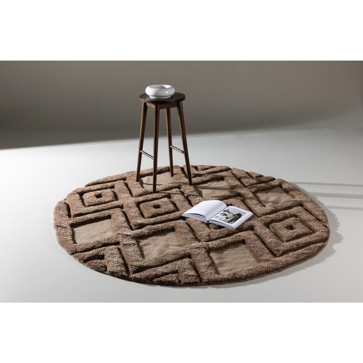 Paris Prix Tapis Déco Rond en Laine  Dahlia  200cm Marron Foncé