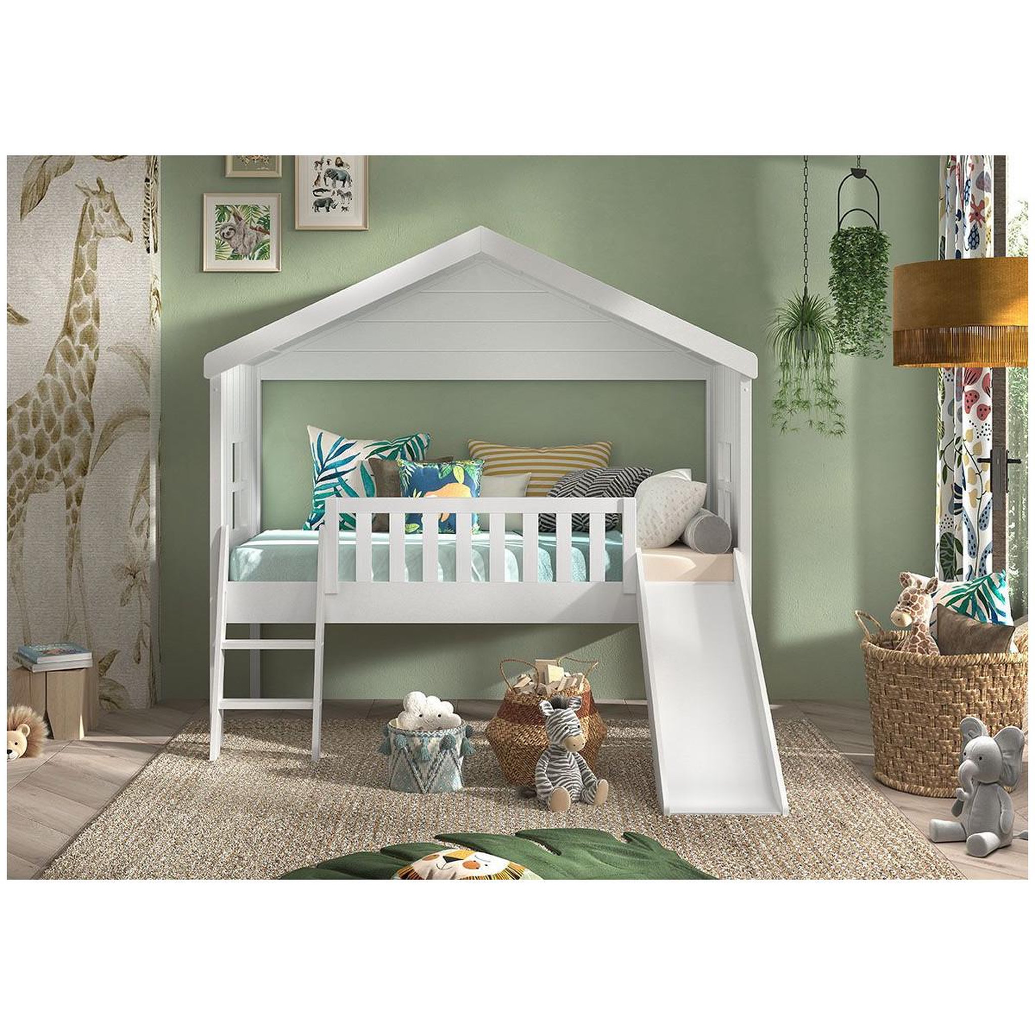 Voir la diapositive 2 : Paris Prix Lit cabane & toboggan enfant  housebed  90x200cm blanc