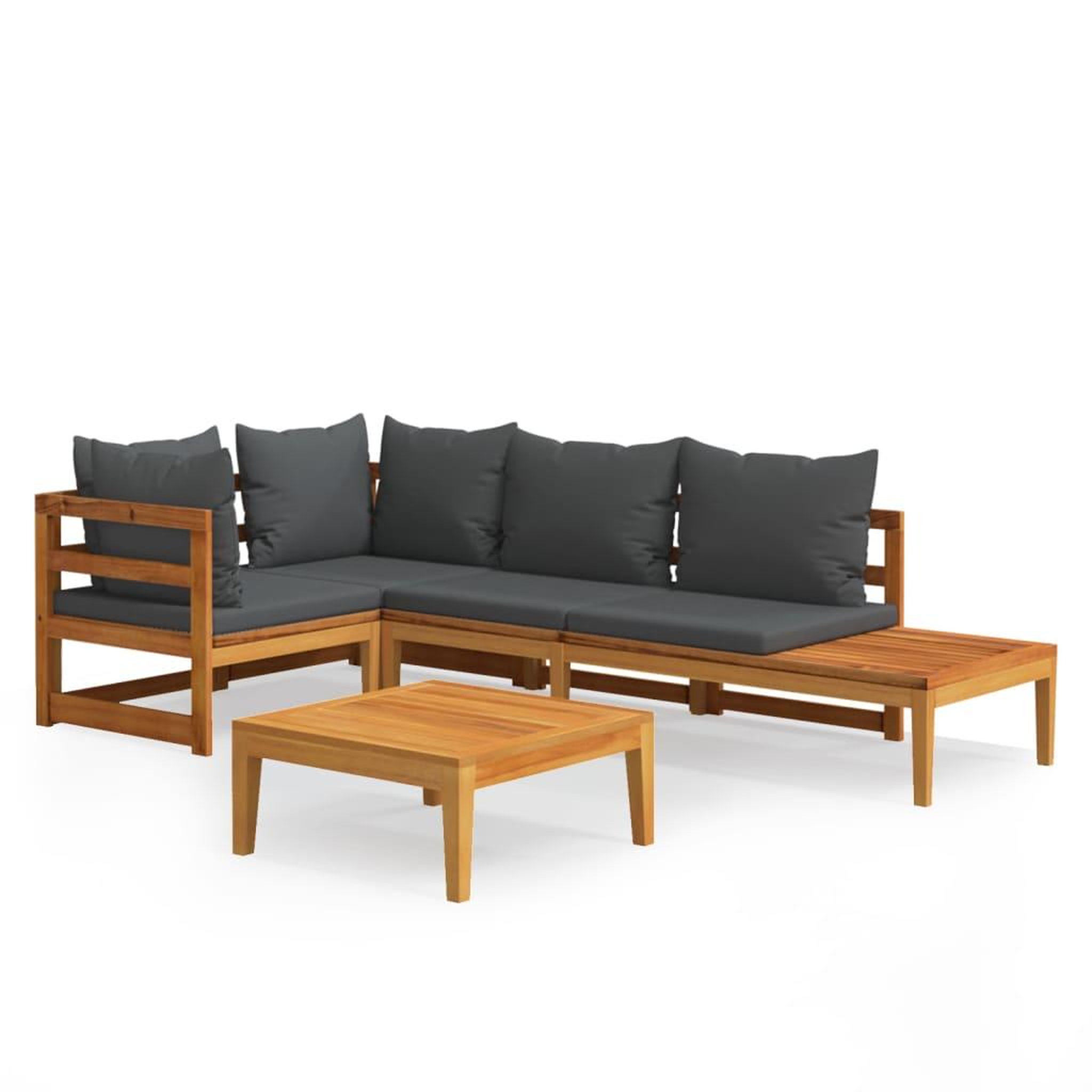 Voir la diapositive 2 : VIDAXL Salon de jardin 4 pcs avec coussins gris fonce Bois d'acacia