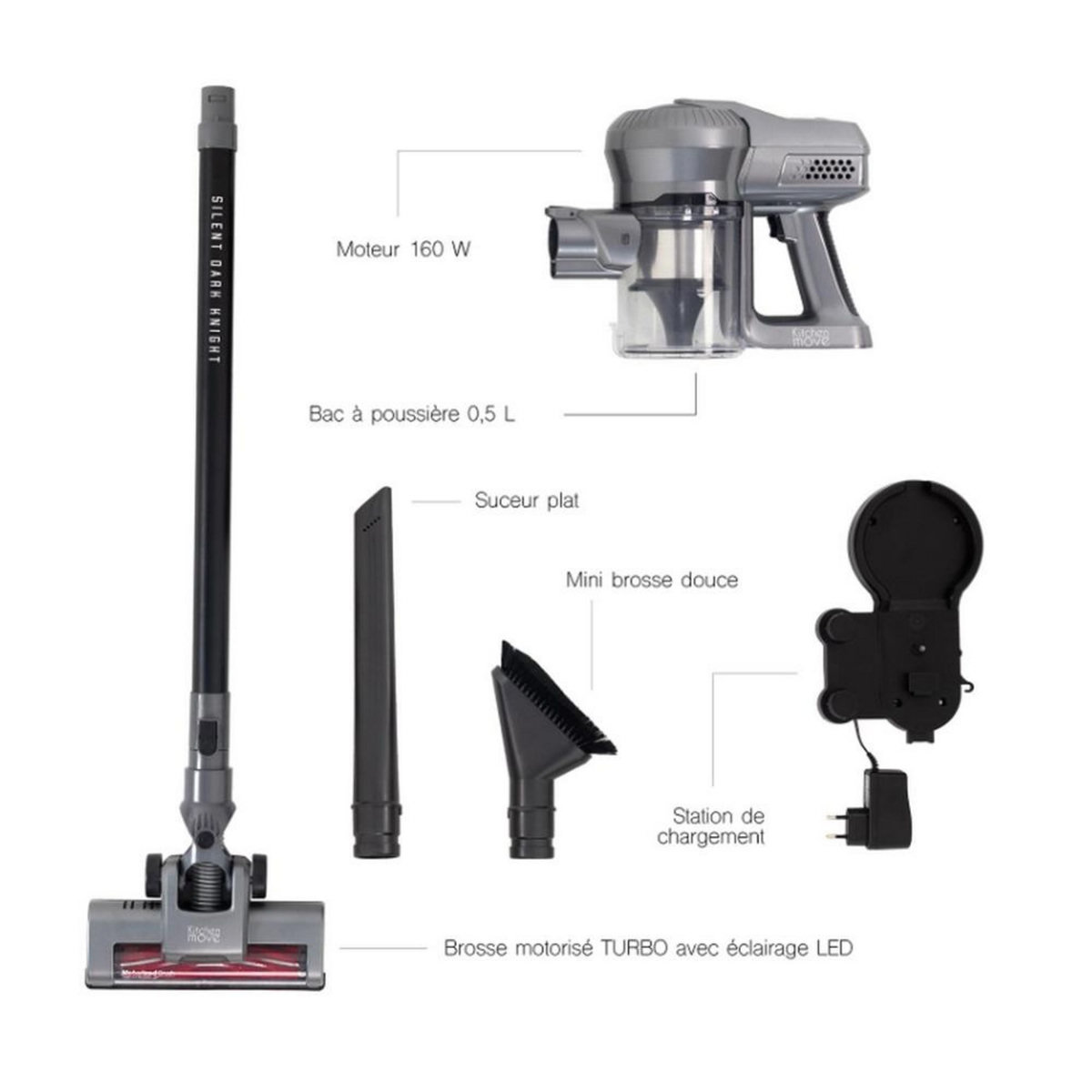 Kitchen move Aspirateur balai sans fil 2en1 rechargeable 22.2v - bat-h20b