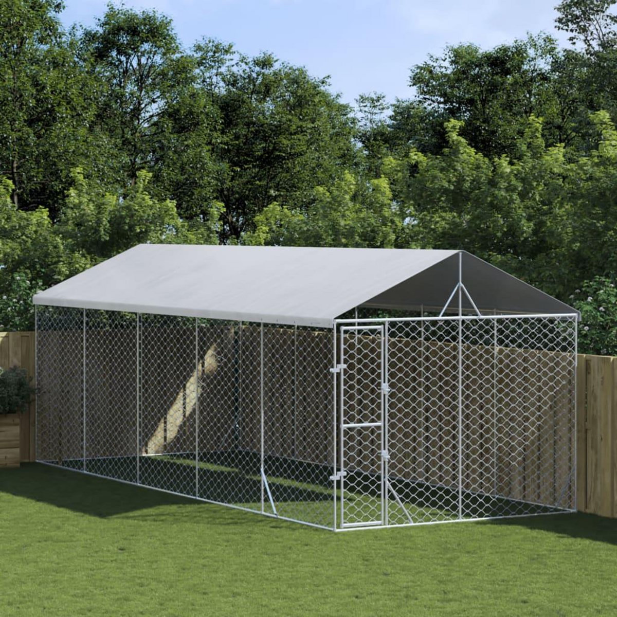 VIDAXL Chenil d'exterieur pour chiens avec toit argente 3x7,5x2,5 m