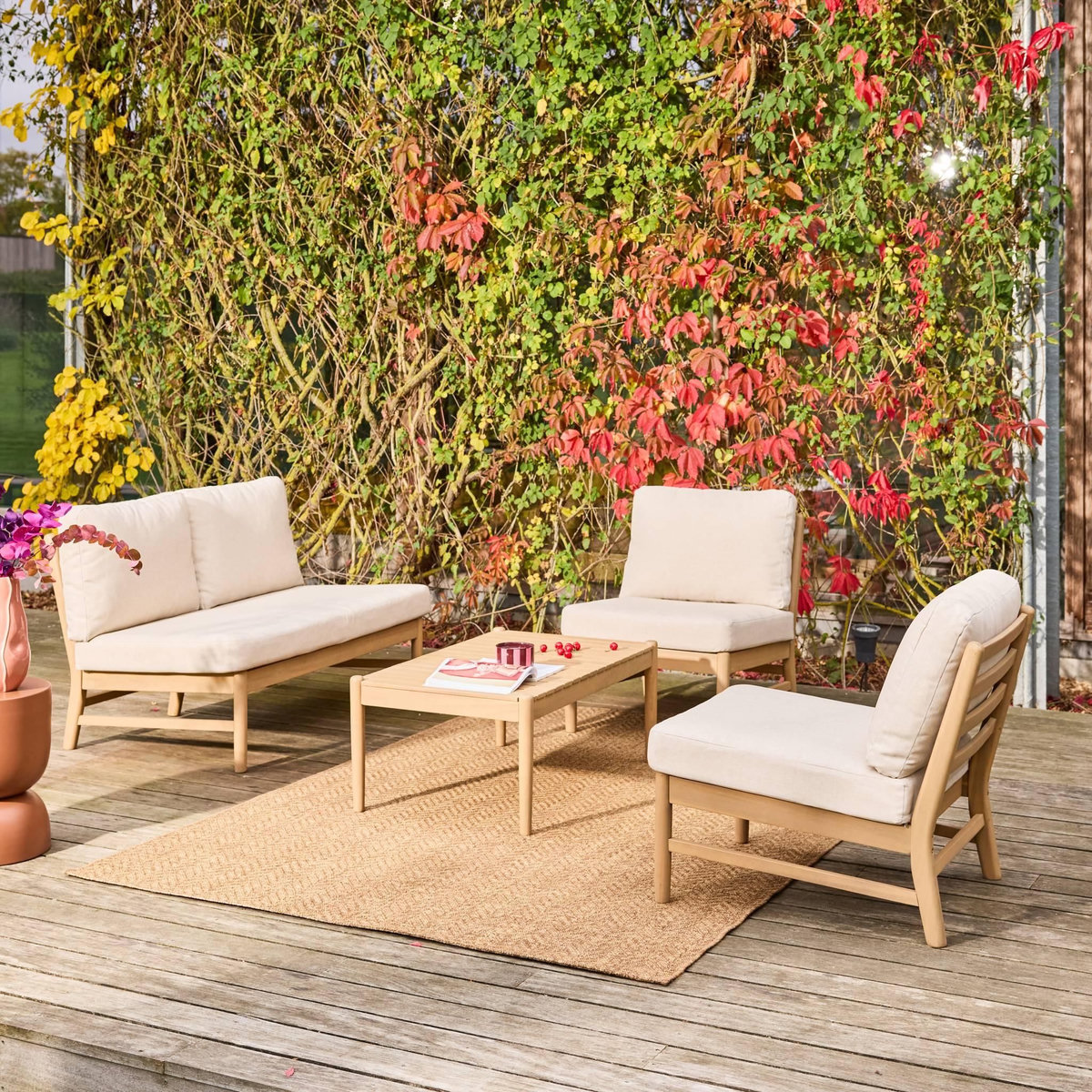 SWEEEK Salon de jardin bois d'acacia naturel 4 places - Lunari