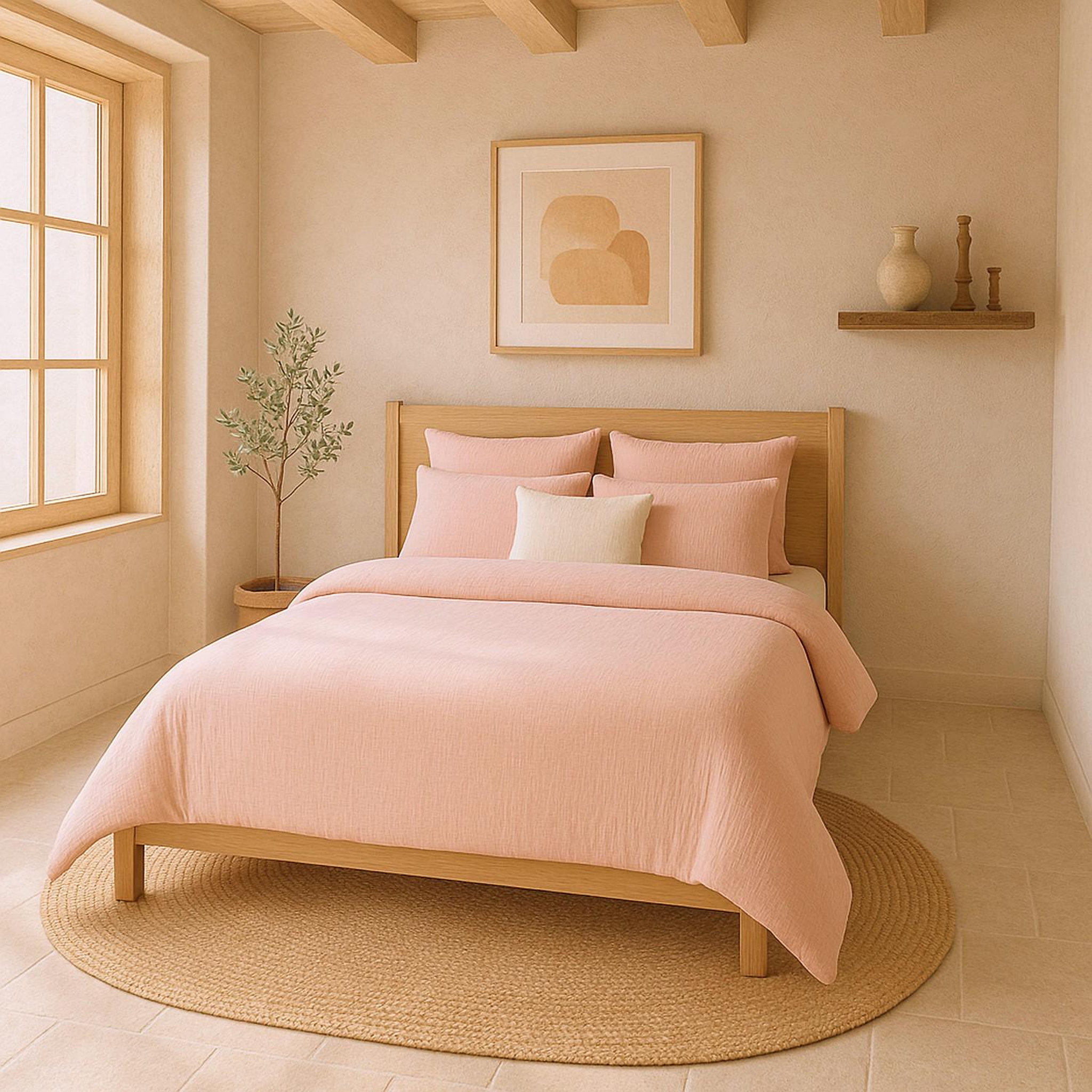 BATON ROUGE Housse de couette 100% gaze de coton lavé rose lotus. Coloris disponibles : Rose