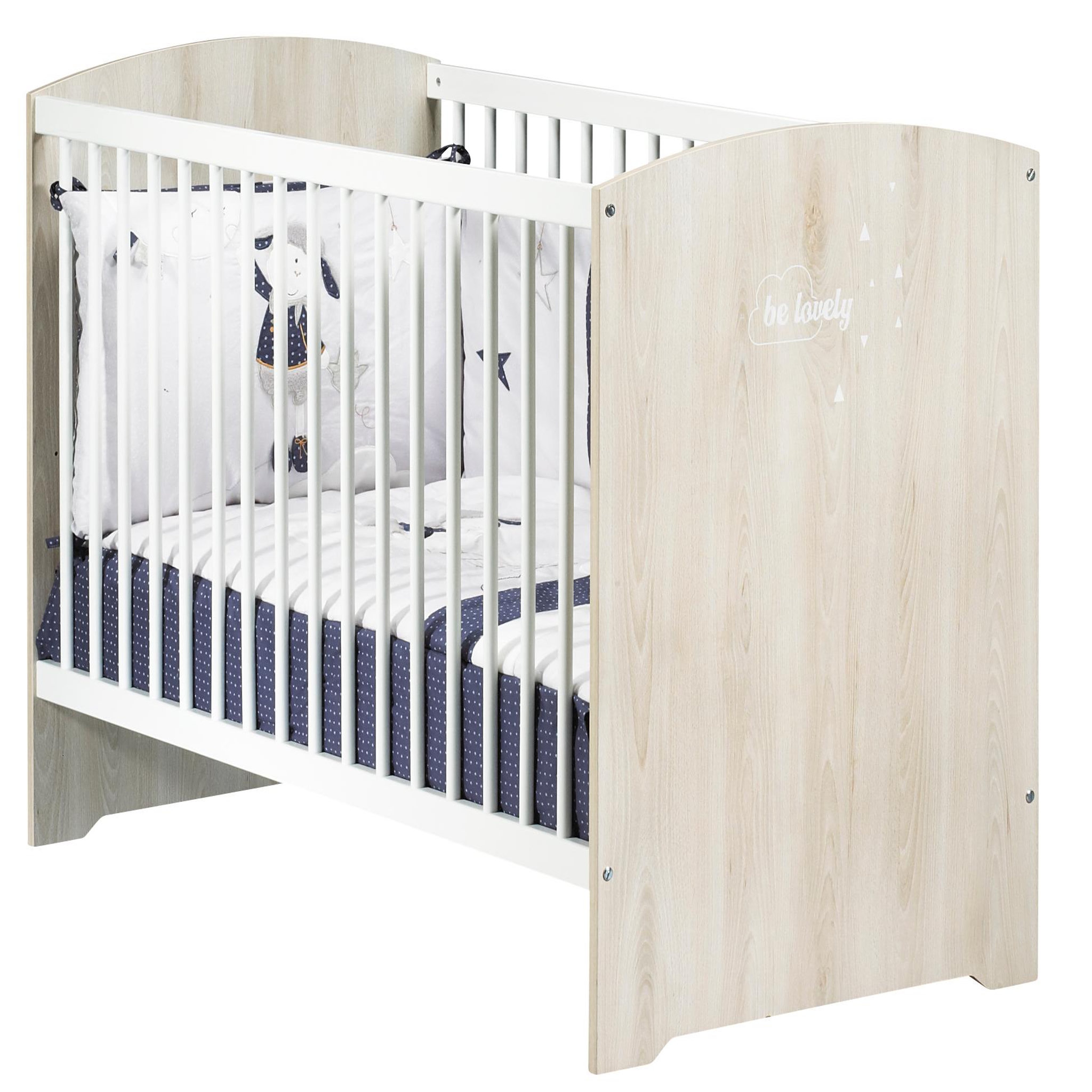 BABY PRICE Lit bébé 120x60 cm  HAPPY, Hêtre cendré, sommier 3 positions 