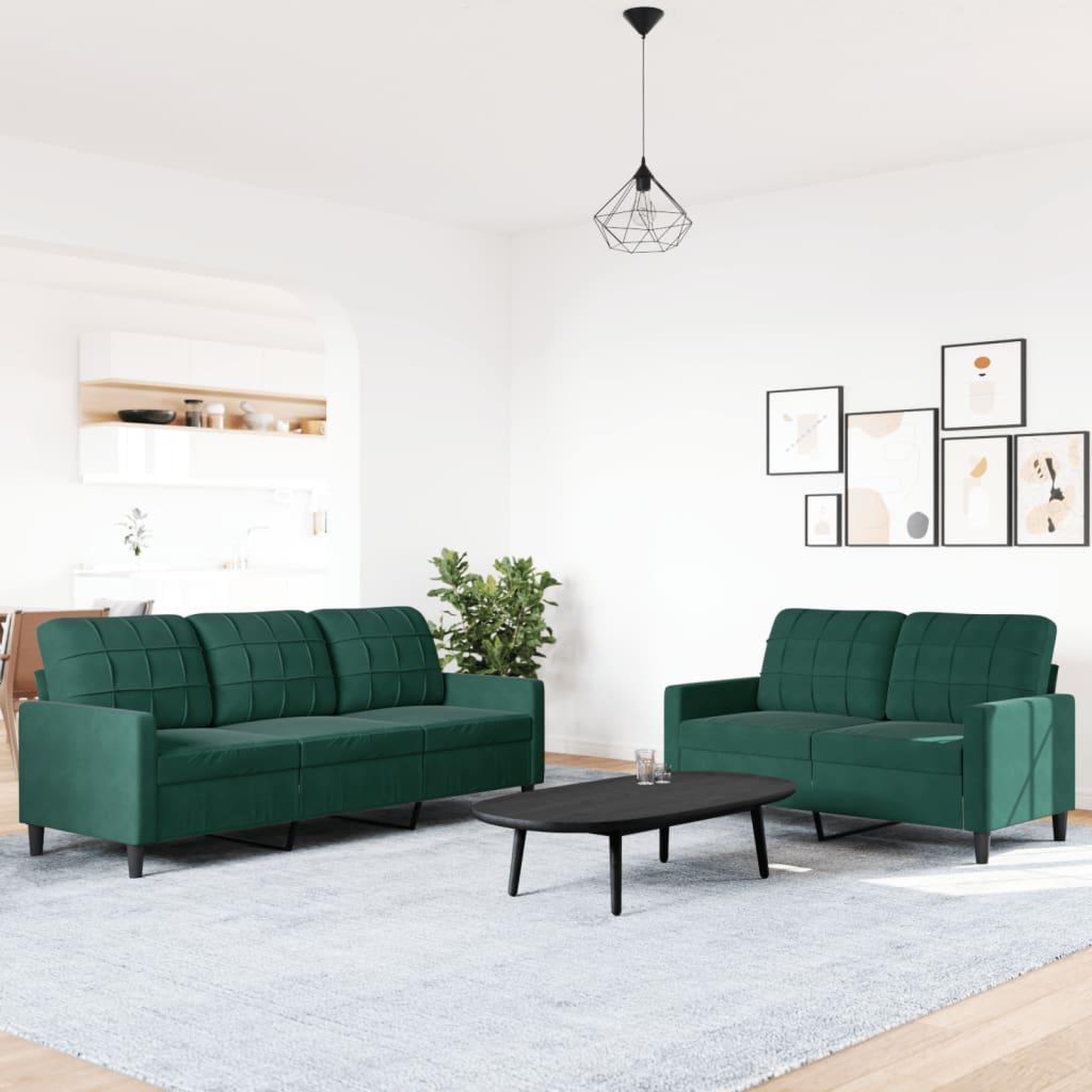 Voir la diapositive 3 : VIDAXL Ensemble de canapes 2 pcs avec coussins Vert fonce Velours
