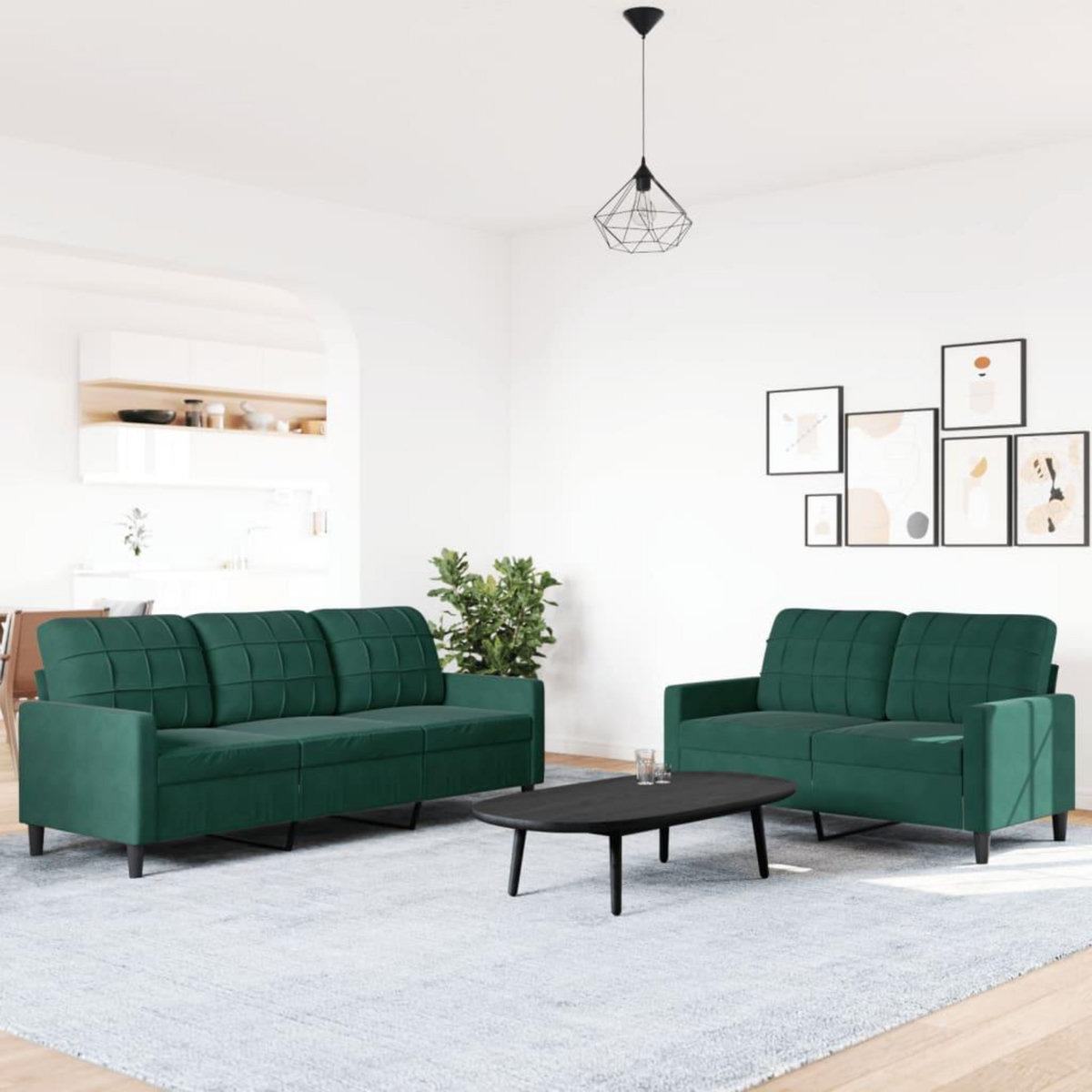 VIDAXL Ensemble de canapes 2 pcs avec coussins Vert fonce Velours