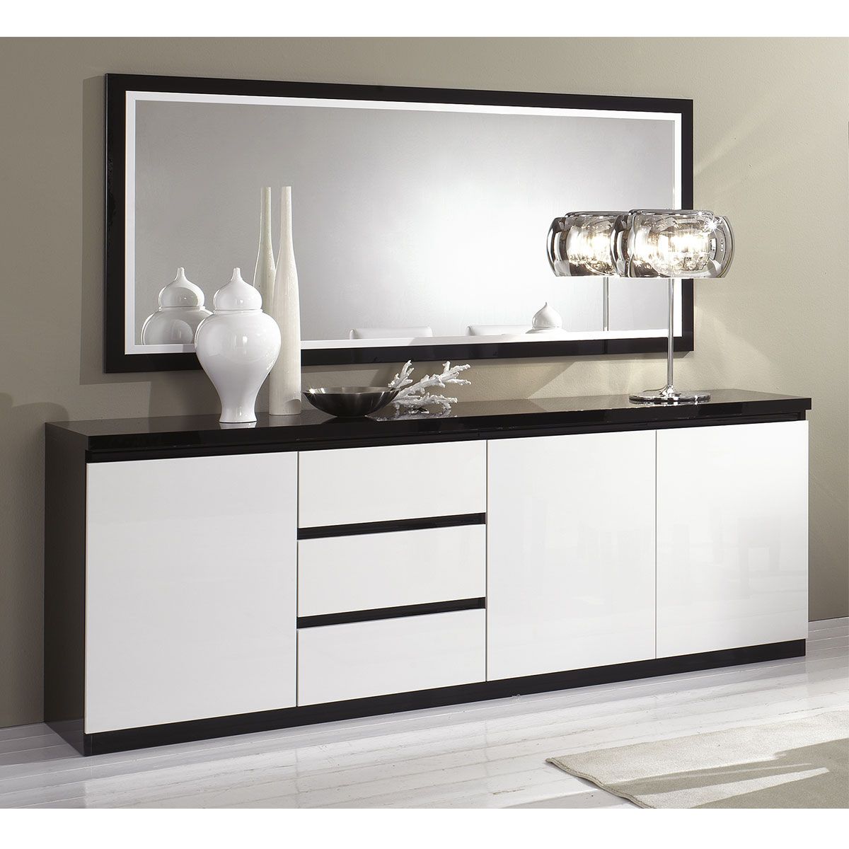 Buffet L220cm, 3 portes 3 tiroirs GENOVA, bicolore