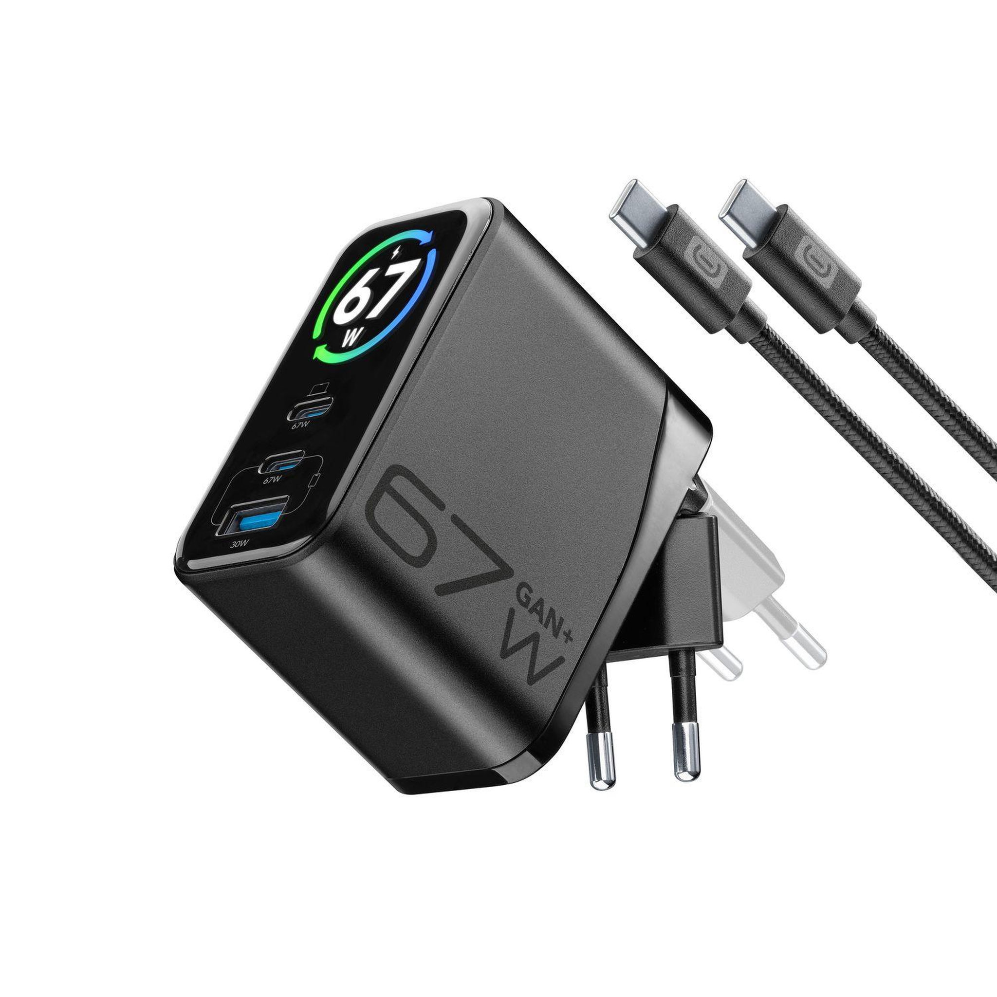 Voir la diapositive 2 : CELLULAR LINE Cellularline powerview iq kit ach 67w kit chargeur secteur 67w avec écran tft intelligent, fiche pliable et technologie gan+. Inclut un câble usb-c de 150 cm pour une recharge immédiate et complète.