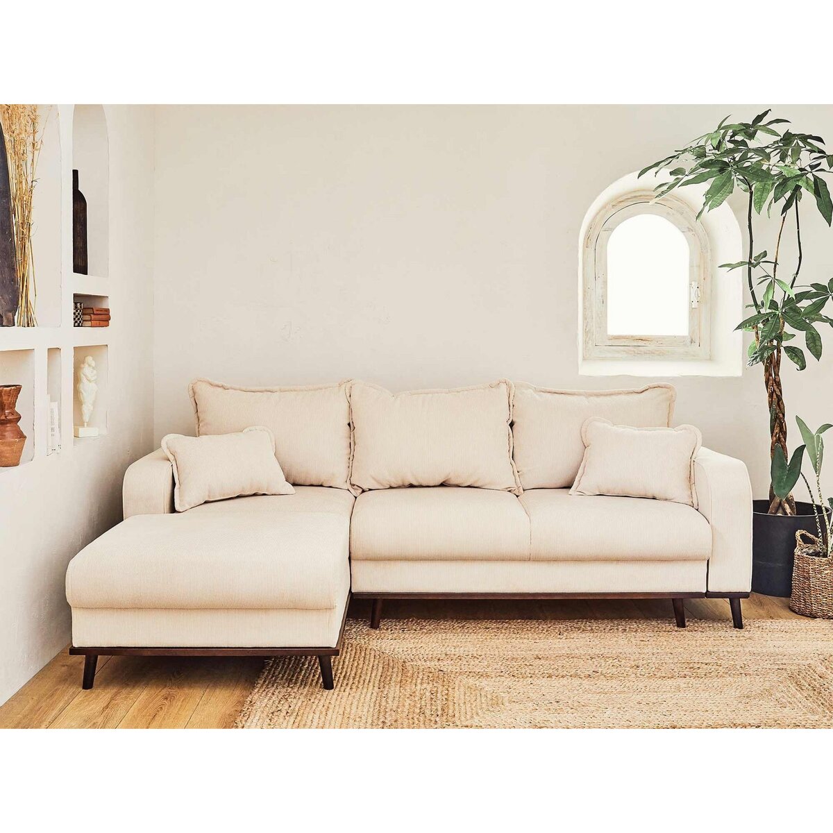 LISA DESIGN Albane - canapé d'angle gauche - 4 places - convertible avec coffre - en velours côtelé