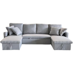 CONCEPT USINE Canapé panoramique convertible 4 places en tissu avec coffre - gris clair MAHÉ