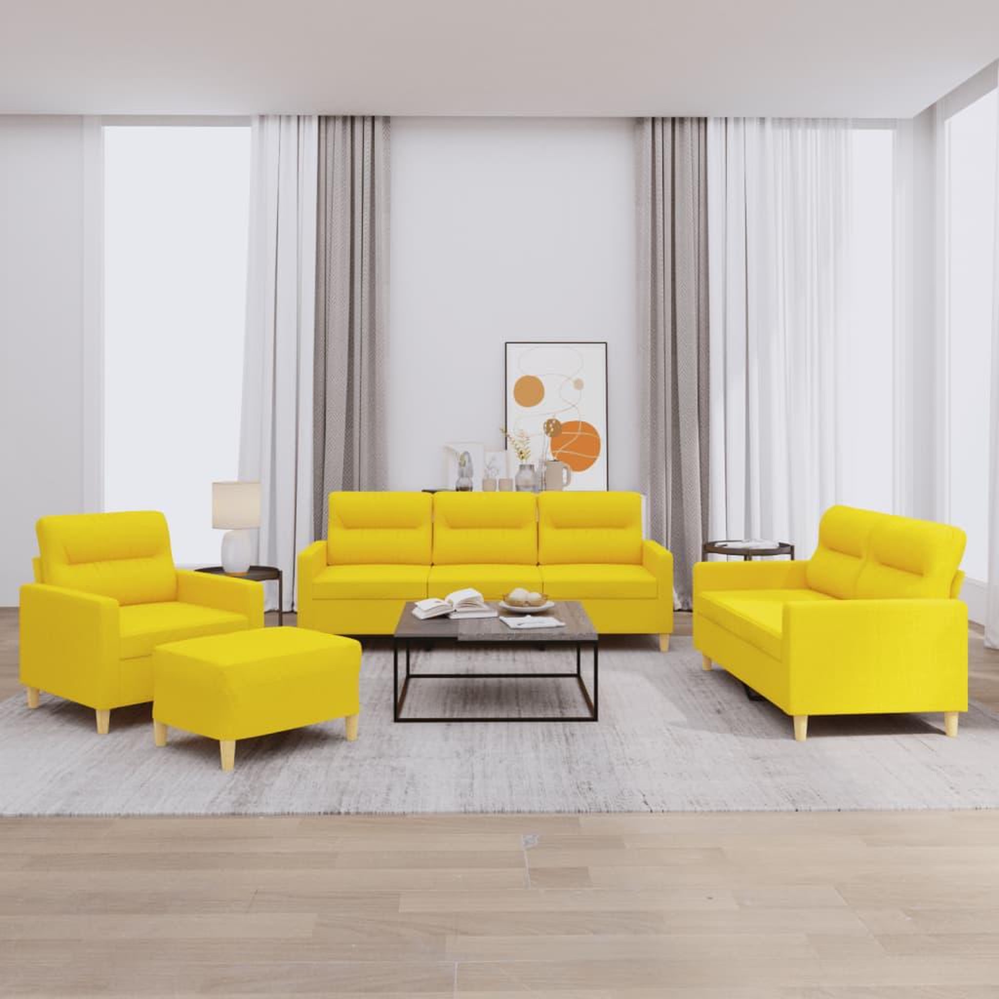 VIDAXL Ensemble de canapes 4 pcs avec coussins Jaune clair Tissu