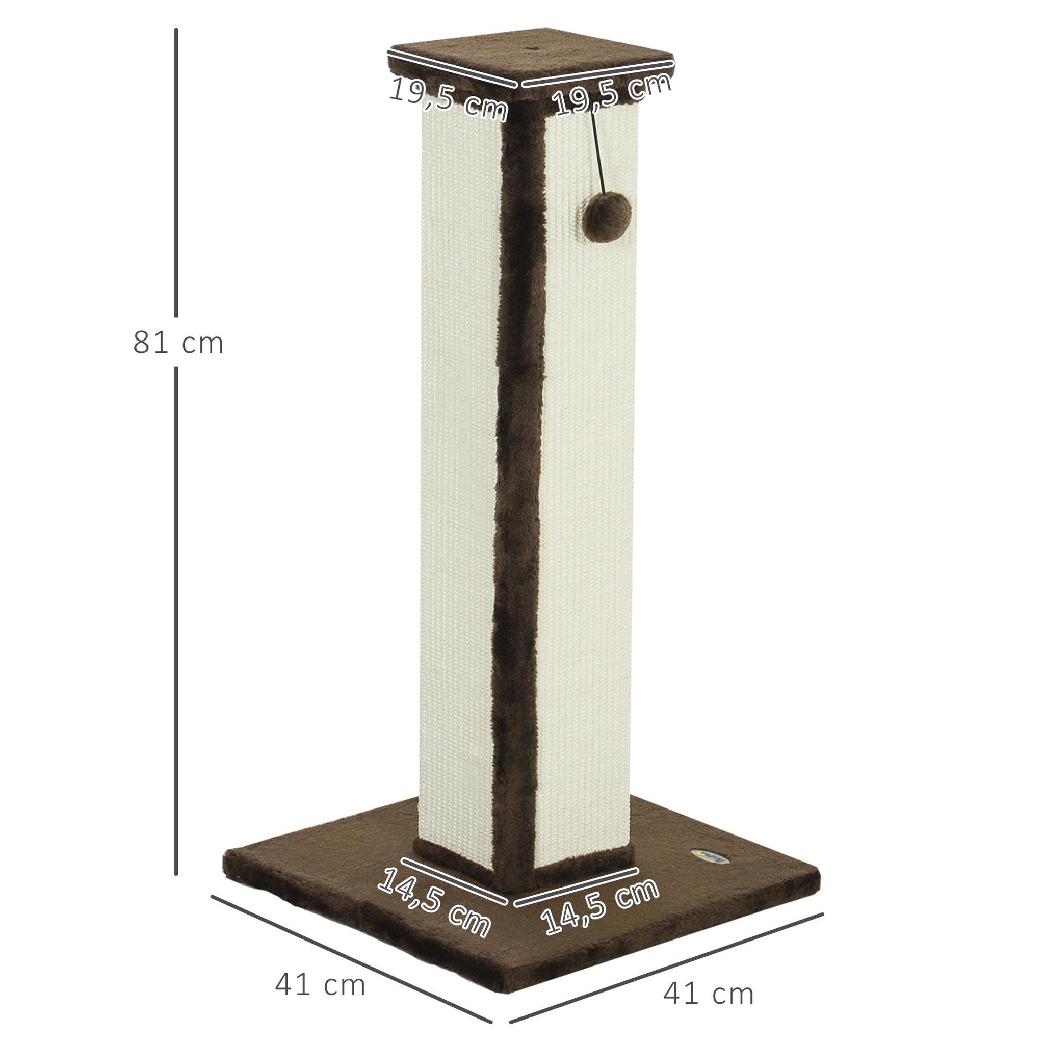 Voir la diapositive 3 : PAWHUT Griffoir tour pour chat h.81 cm - poteau à griffer avec jeu balle suspendue - peluche gris sisal naturel