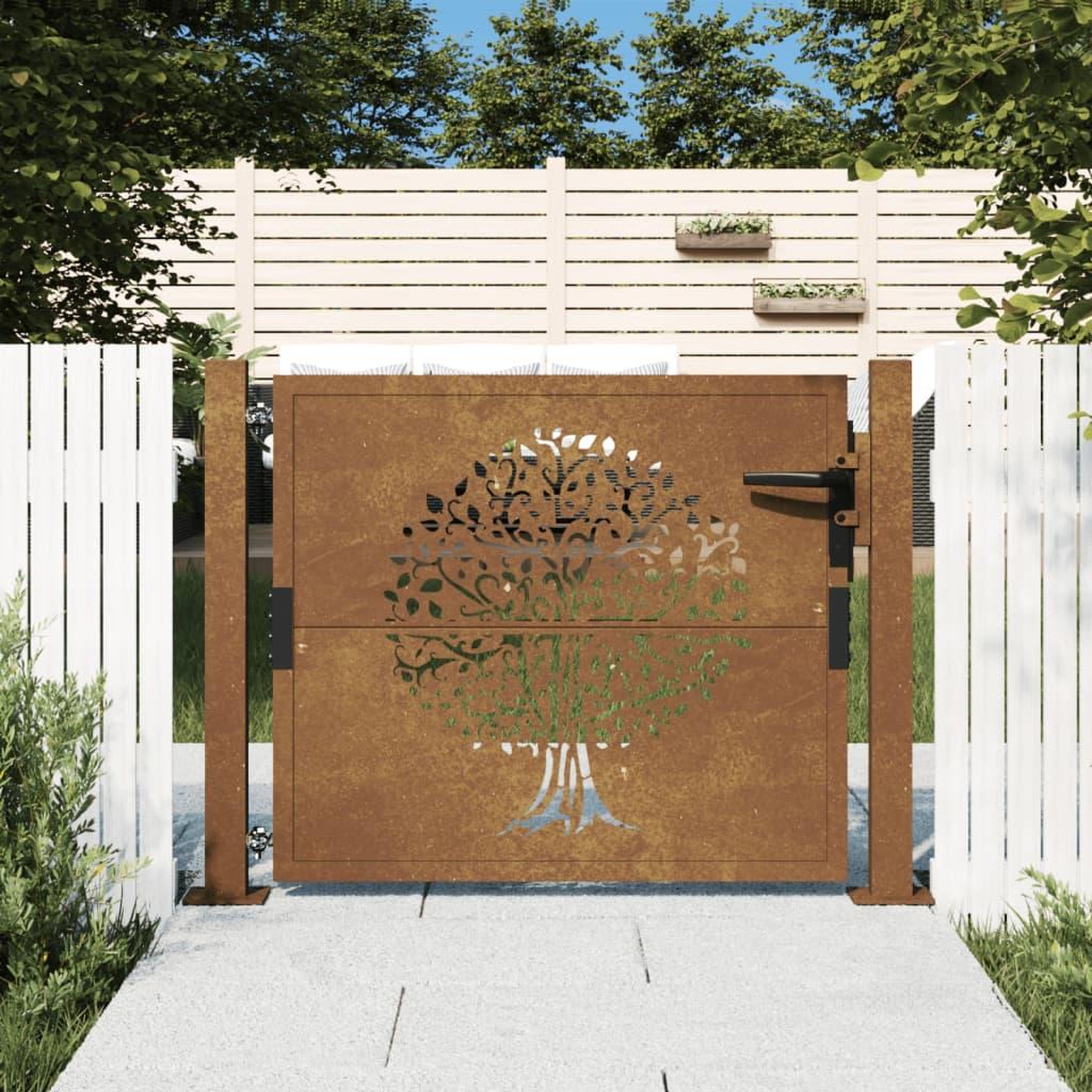 VIDAXL Portail de jardin 105x80 cm acier corten conception de l'arbre