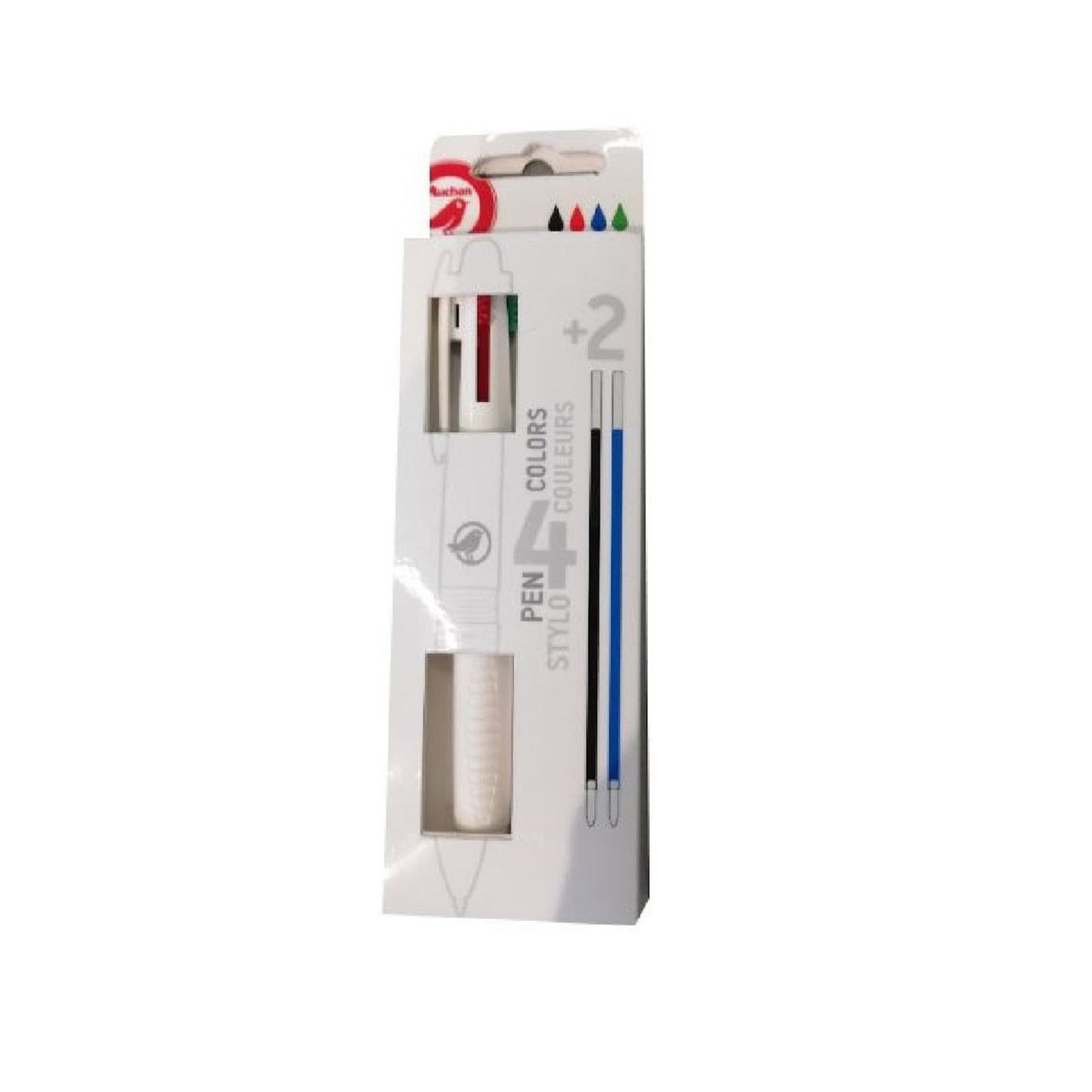 AUCHAN Stylo bille 4 couleurs rétractable blanc