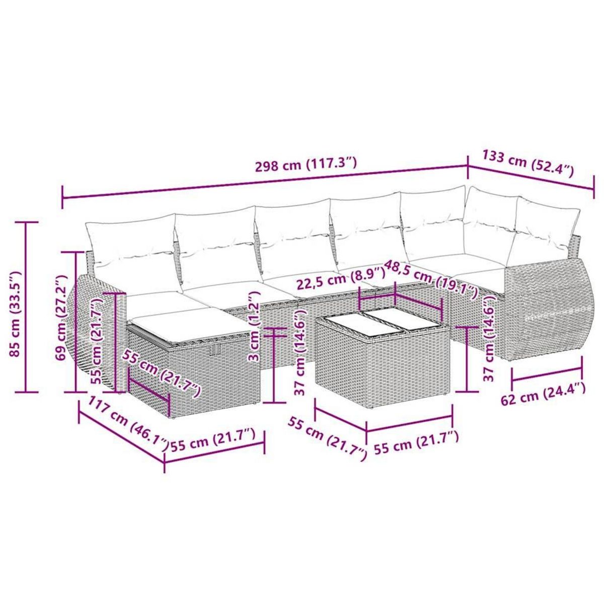 VIDAXL Salon de jardin avec coussins 8 pcs beige resine tressee