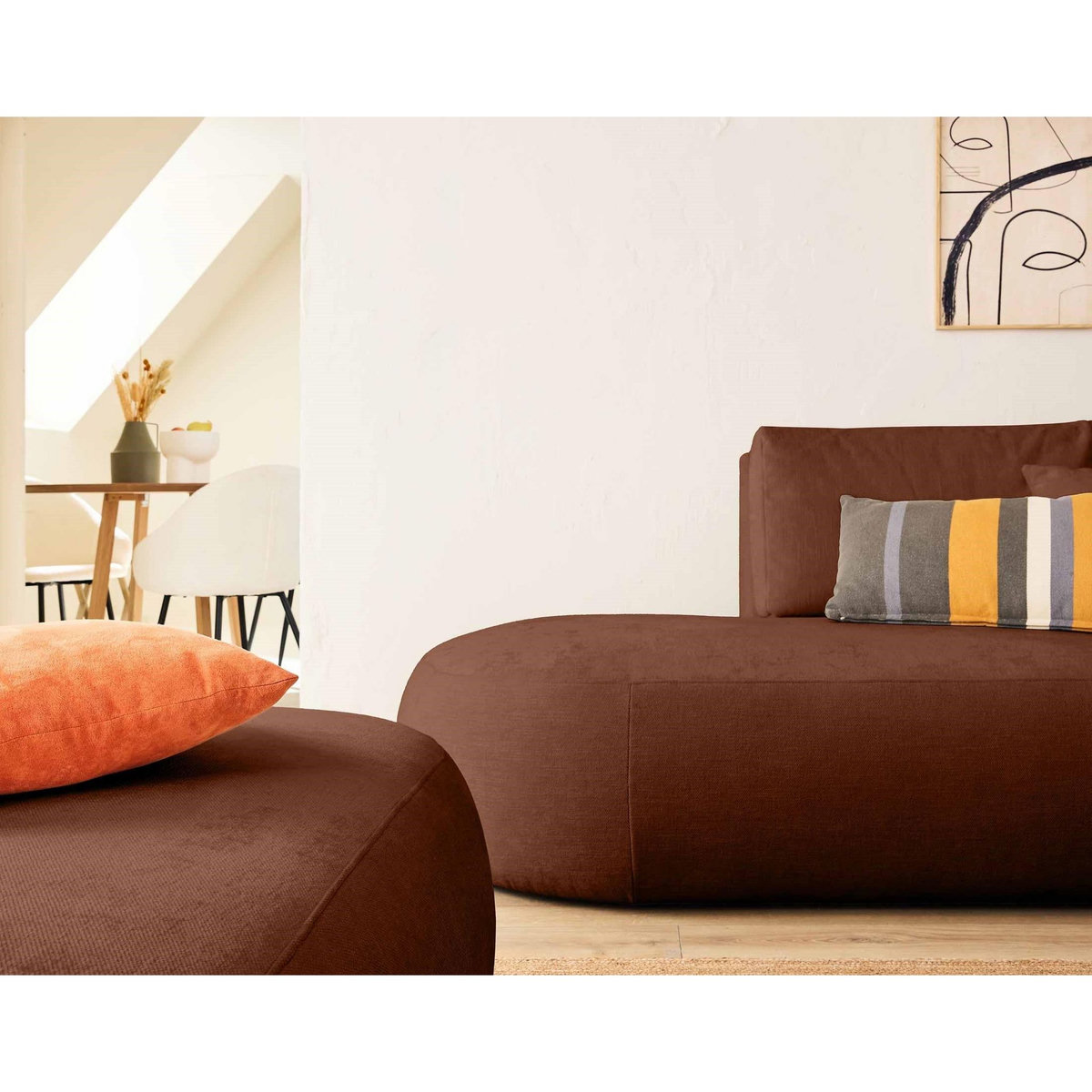 LISA DESIGN Santorini - canapé modulable d'angle droit + pouf - 4 places - en tissu texturé