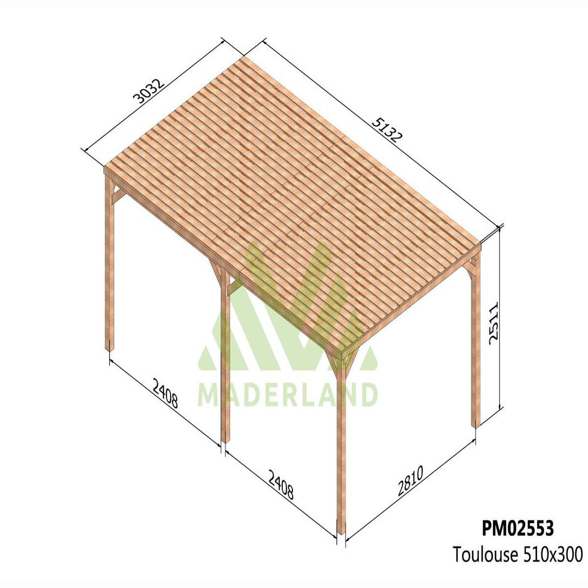 Voir la diapositive 3 : JARDIDECO Pergola en bois toulouse avec toit semi-ouvert 510 x 300 cm - maderland