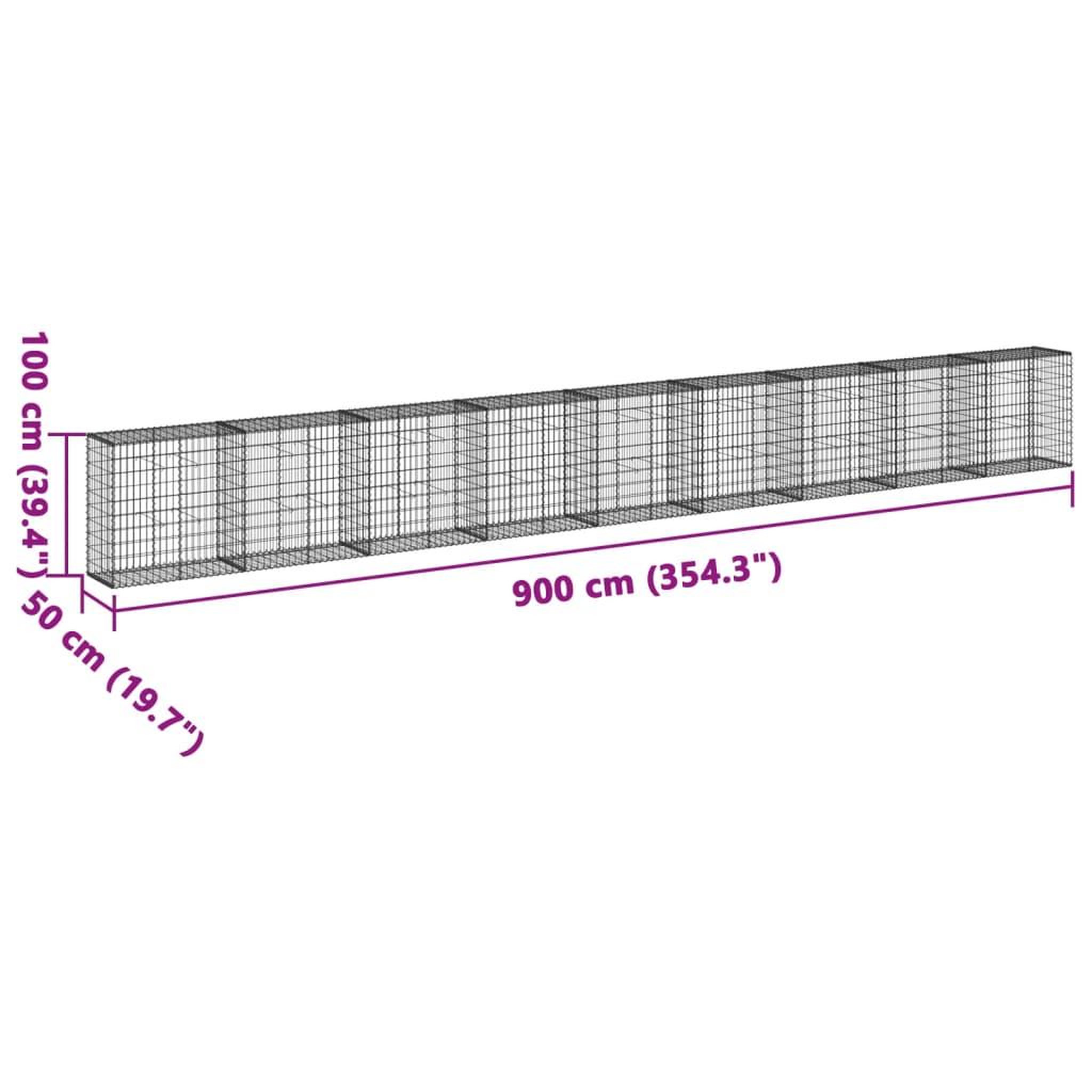 Voir la diapositive 6 : VIDAXL Panier gabion avec couvercle 900x50x100 cm fer galvanise