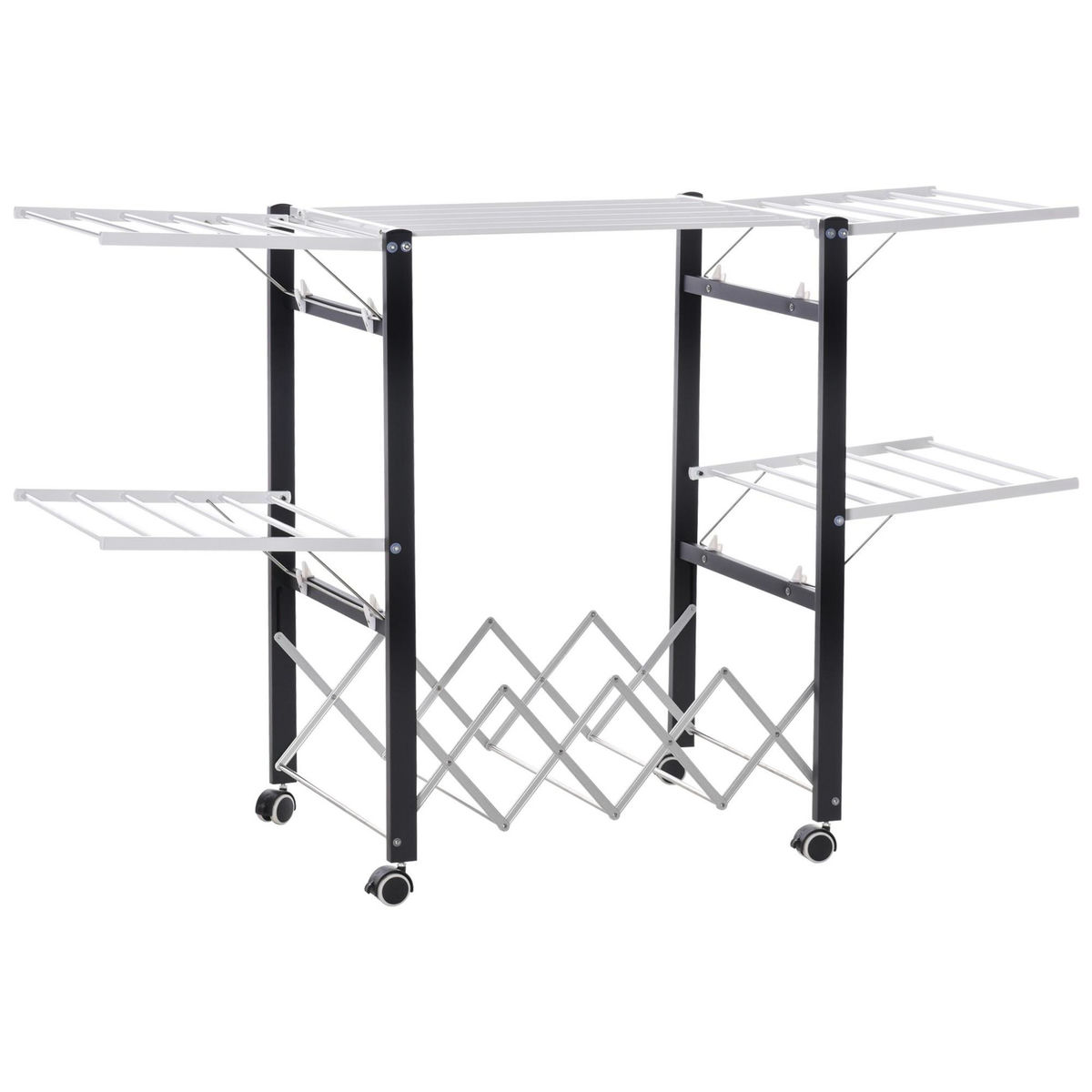 HOMCOM Séchoir à linge étendoir à vêtements pliable réglable avec 4 roulettes - grand capacité - dim. 157,5L x 54l x 101H cm - alu. métal blanc noir