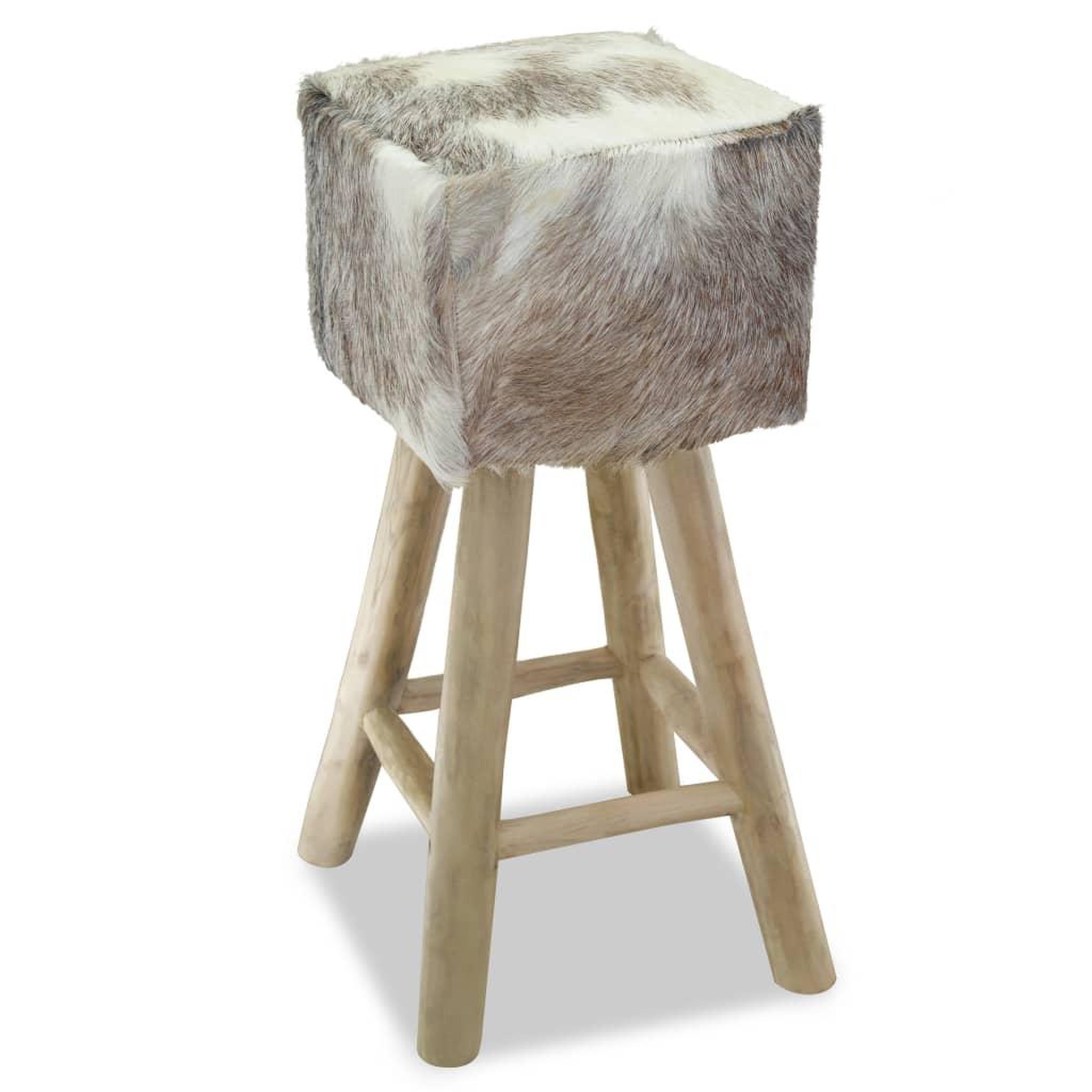 Voir la diapositive 4 : VIDAXL Tabouret de bar cuir de chevre et bois de teck solide