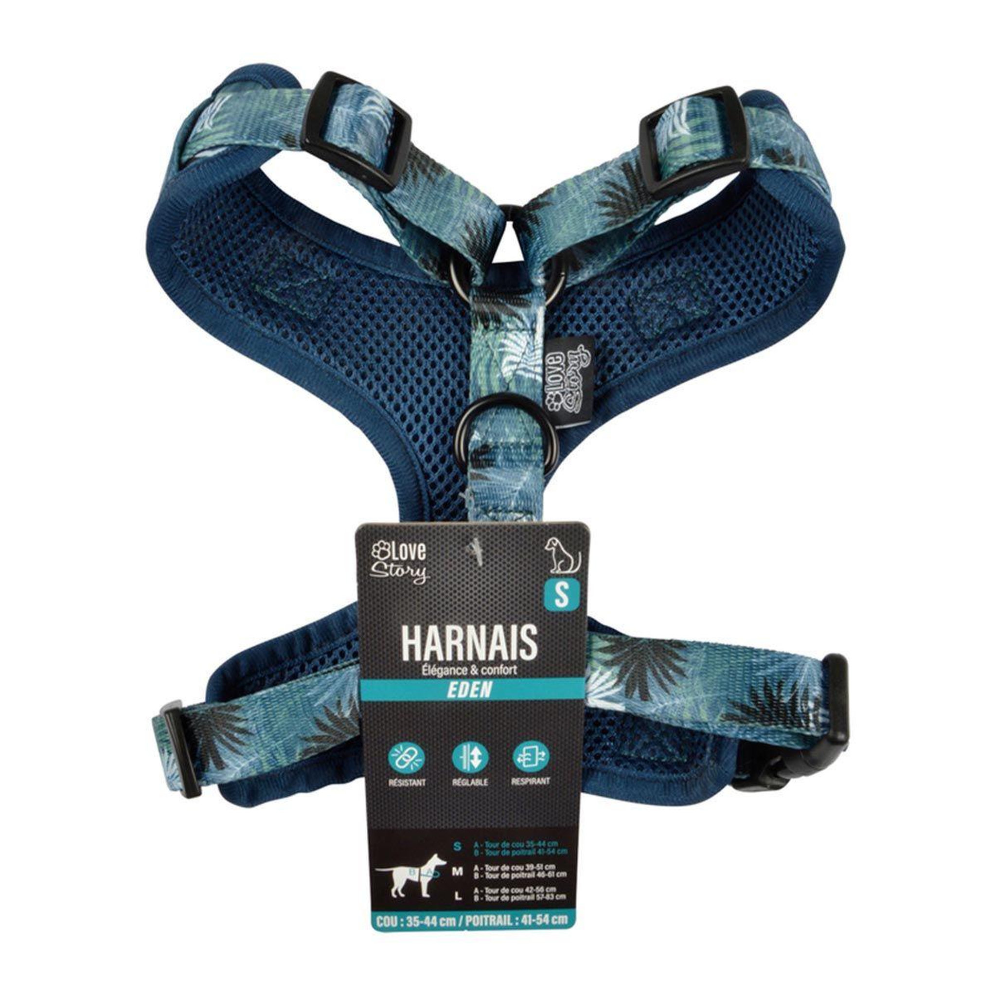 Voir la diapositive 6 : LOVE STORY Harnais pour chien réglable  eden  54cm bleu