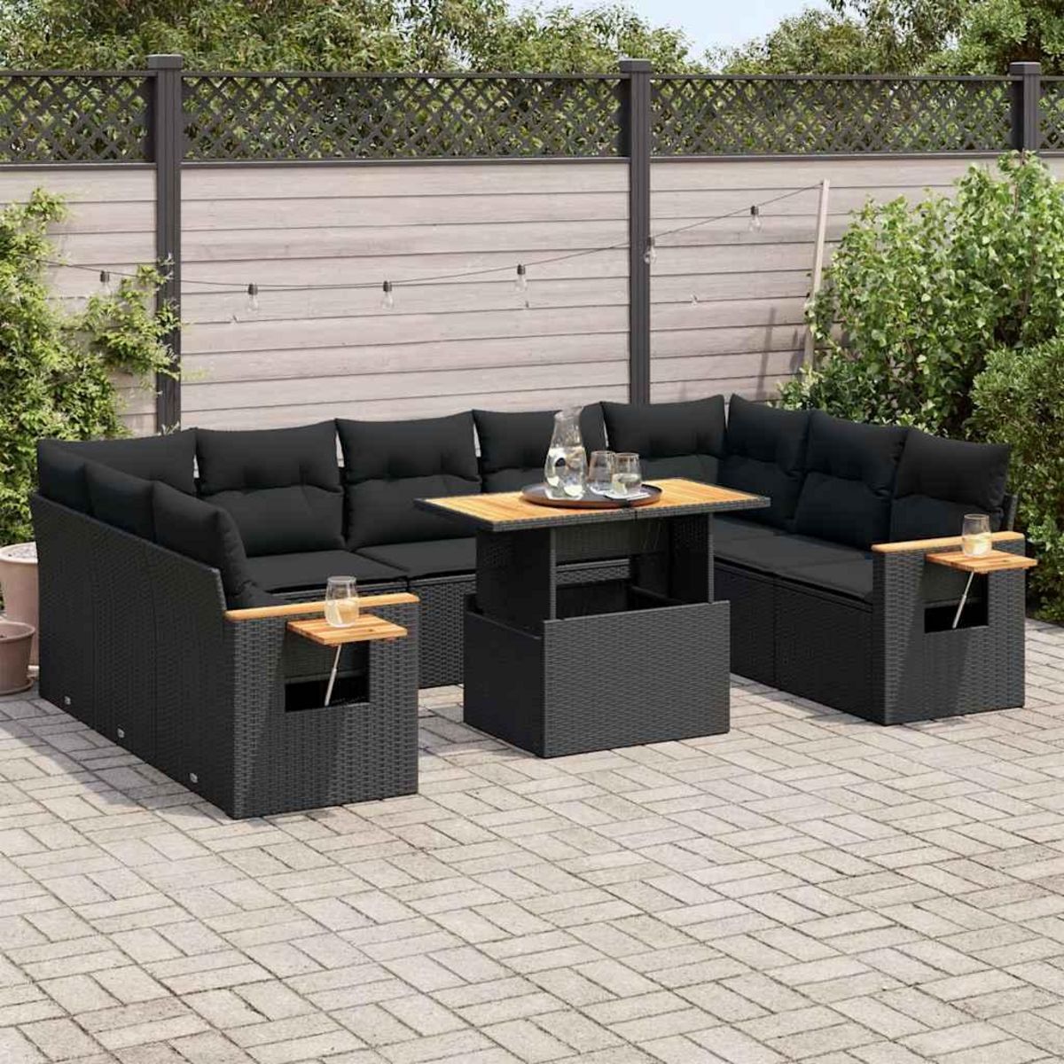 VIDAXL Salon de jardin 10 pcs avec coussins noir resine tressee acacia