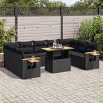VIDAXL Salon de jardin 10 pcs avec coussins noir resine tressee acacia