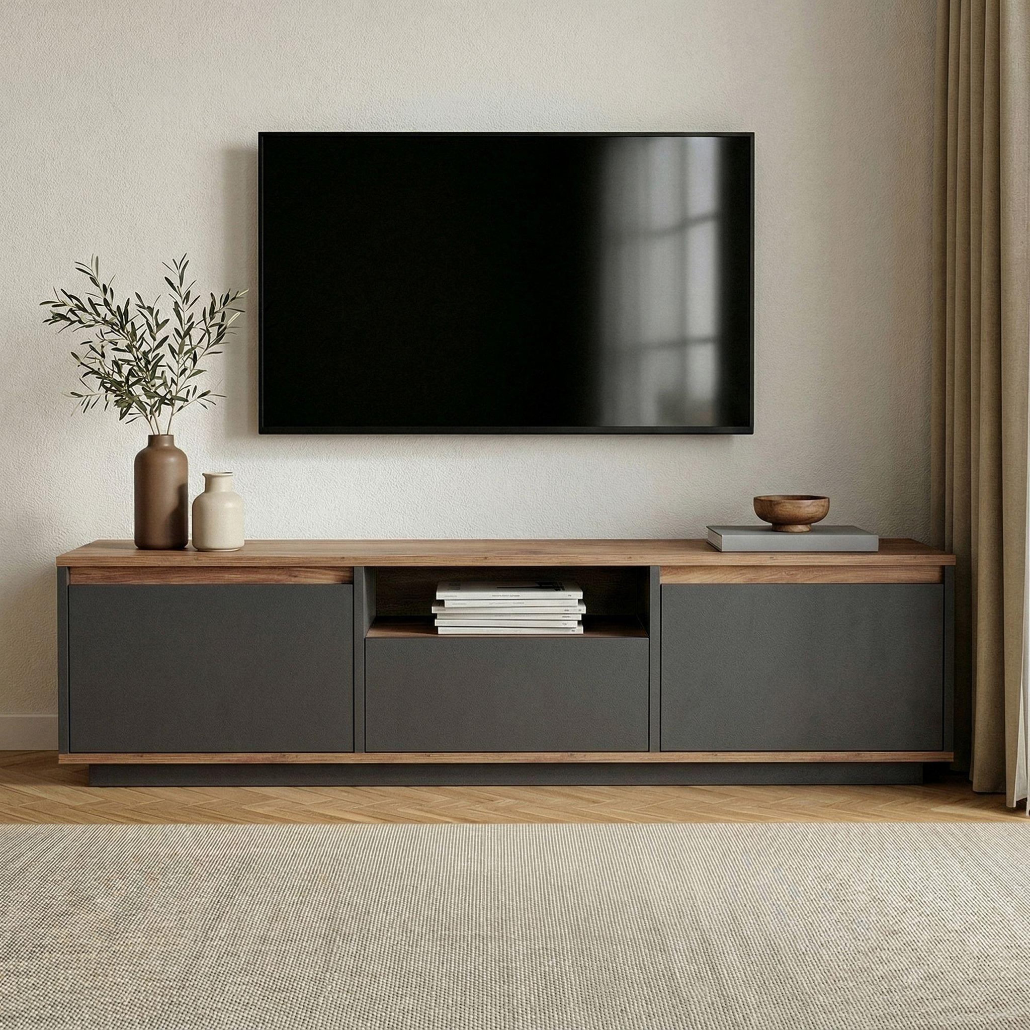 Voir la diapositive 3 : Habitat et Jardin Meuble TV en bois  Sentinel  - 160 x 30 x 42 cm - Gris anthracite