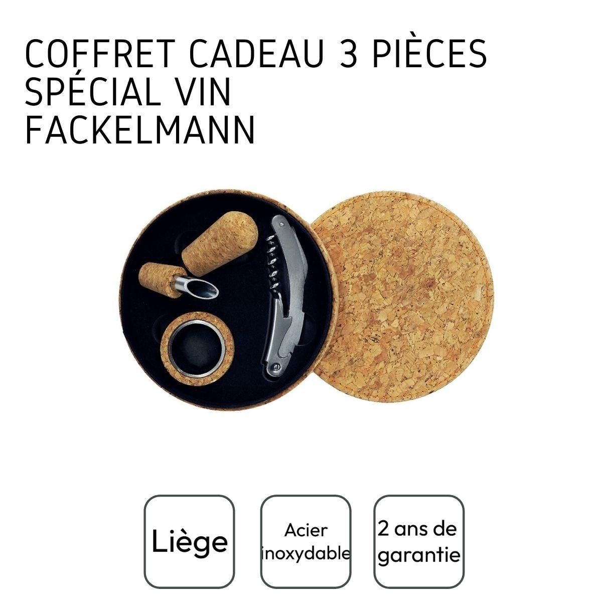 Fackelmann Coffret cadeau d'accessoires pour bouteille de vin 3 pièces avec boite en liège Fackelmann Gift