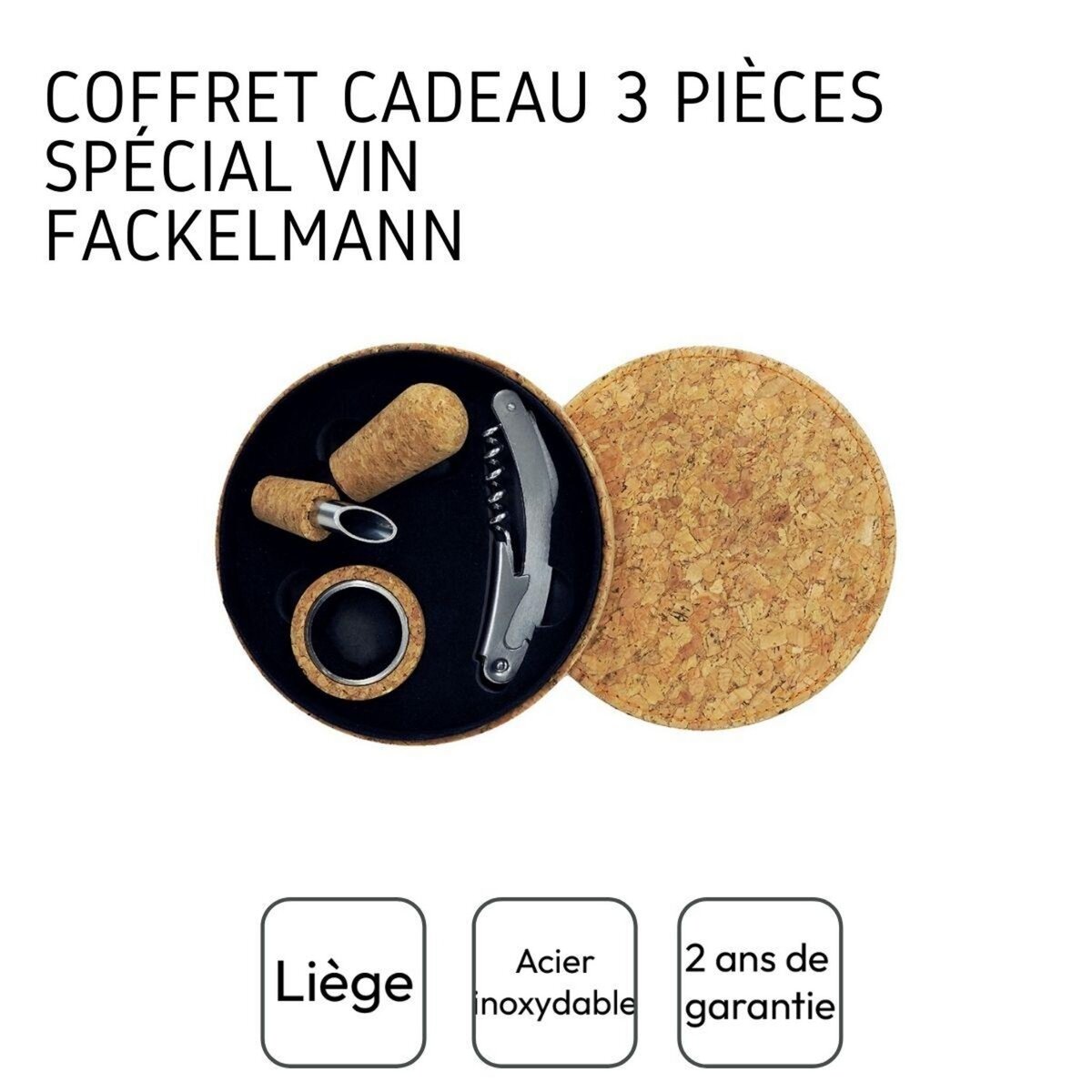 Fackelmann Coffret cadeau d'accessoires pour bouteille de vin 3 pièces avec boite en liège Fackelmann Gift