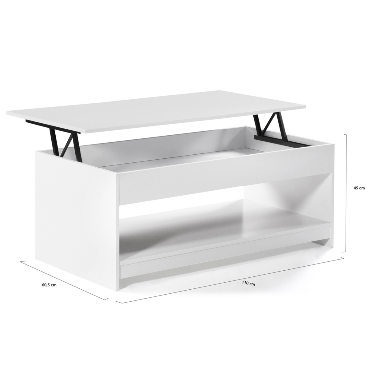 ID MARKET Table basse rectangulaire plateau relevable SOA bois blanc