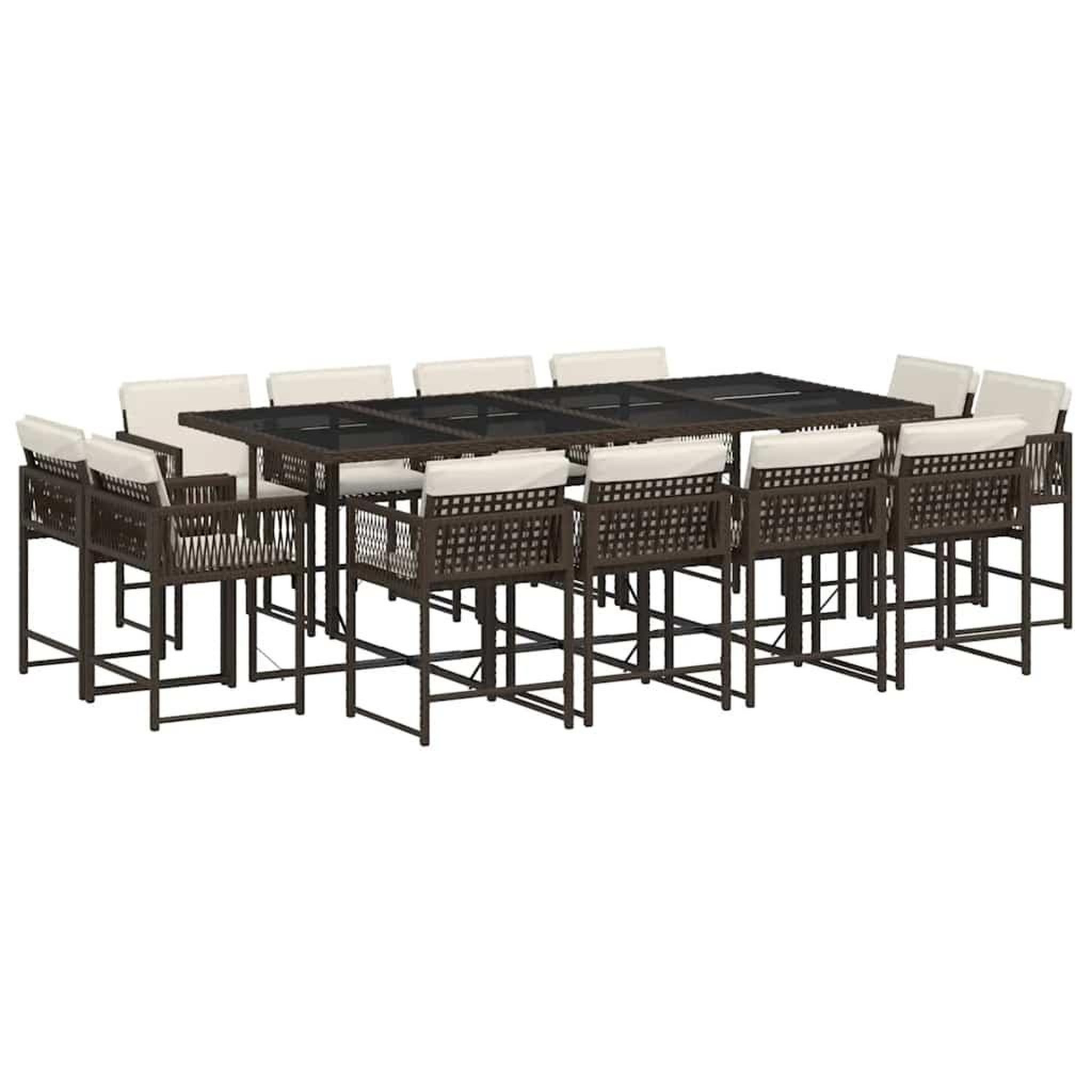 Voir la diapositive 2 : VIDAXL Ensemble a manger de jardin avec coussins 13 pcs marron rotin