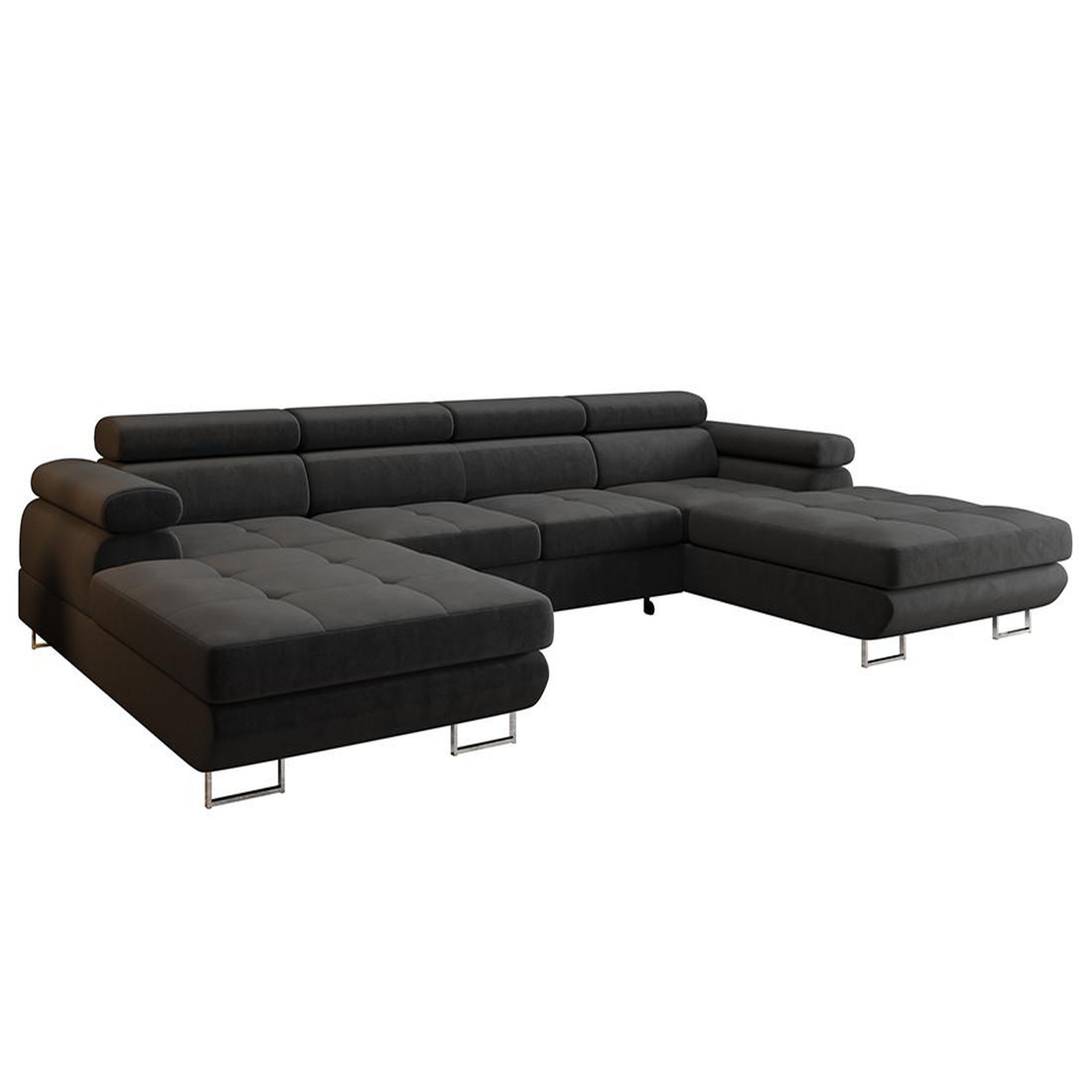 Voir la diapositive 5 : BEST MOBILIER Ayden - canapé panoramique en u 7 places convertible avec coffre et têtières réglables en tissu