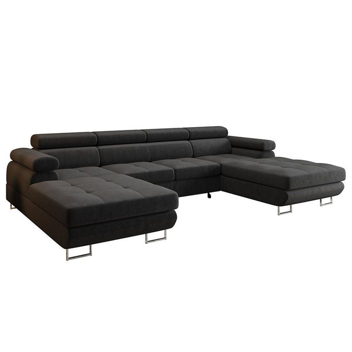 BEST MOBILIER Ayden - canapé panoramique en u 7 places convertible avec coffre et têtières réglables en tissu