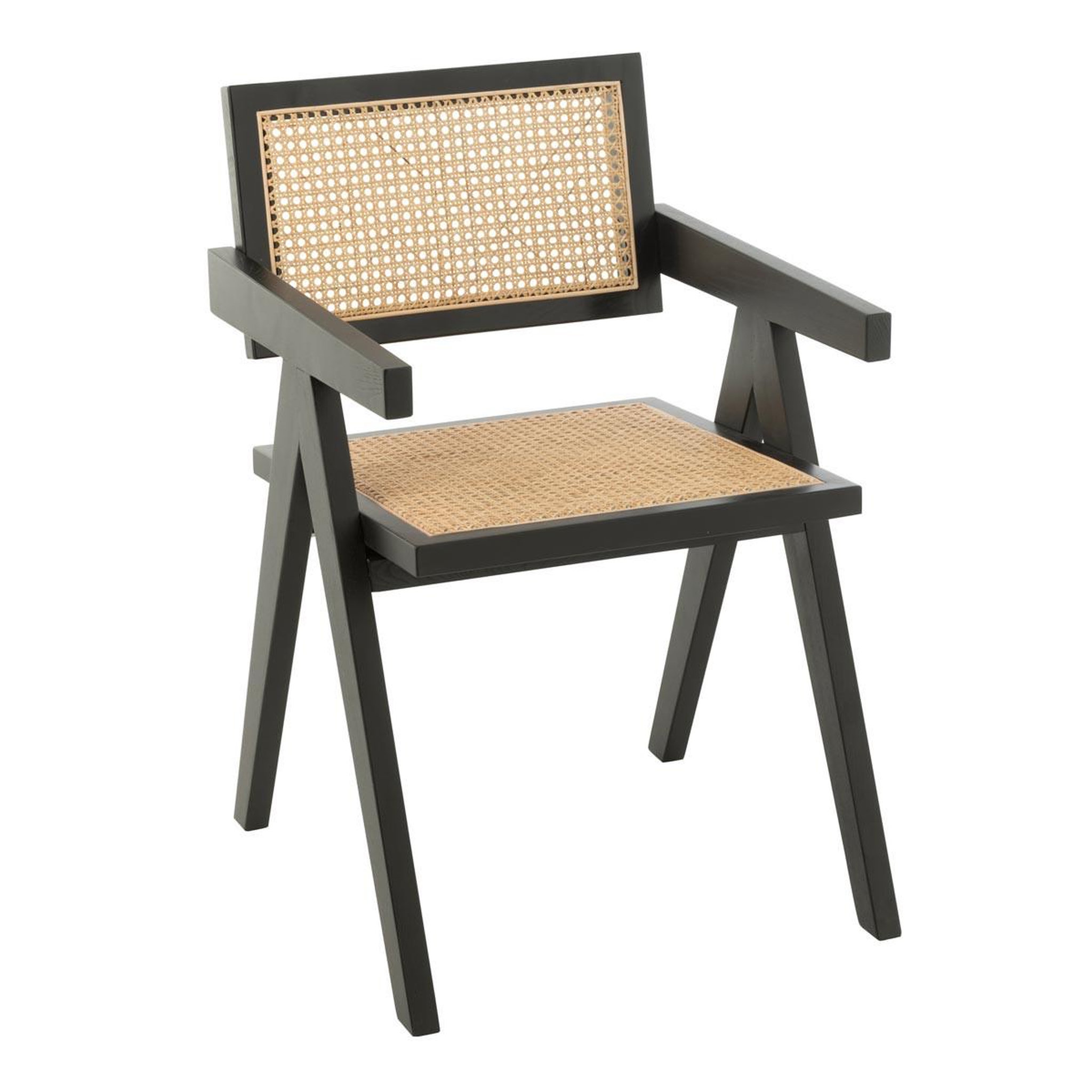 J-LINE Chaise cannage en bois  grid  80cm noir