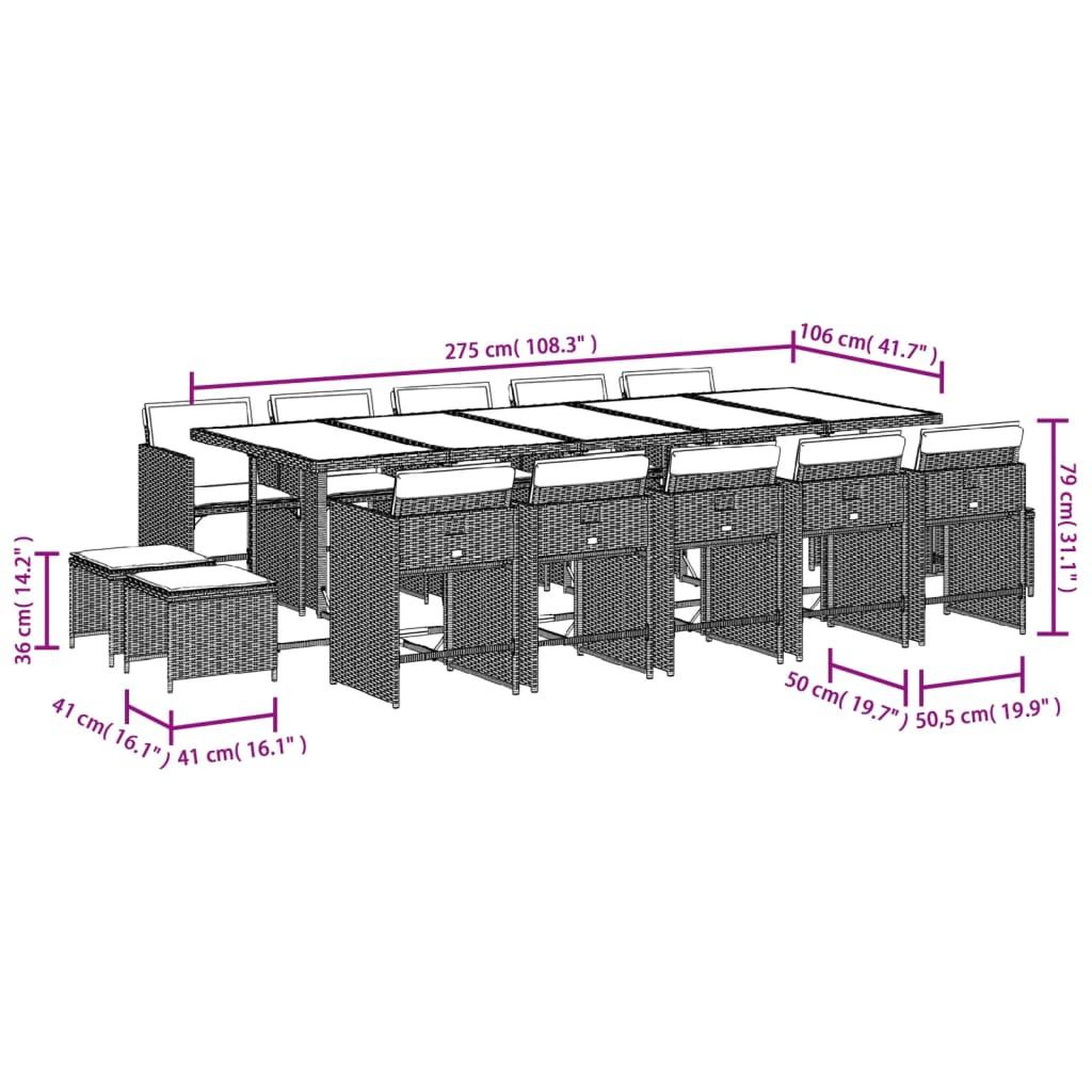 Voir la diapositive 6 : VIDAXL Ensemble a manger de jardin 15 pcs coussins gris resine tressee