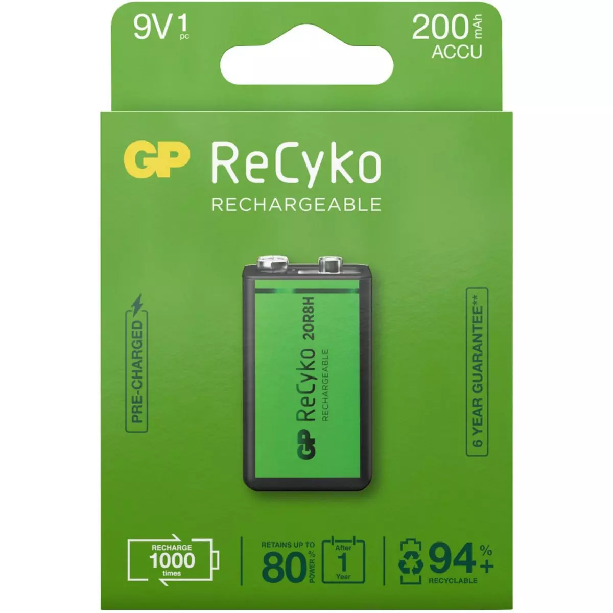 GP BATTERIES Pile rechargeable Recyko+ 9V 200 mAh