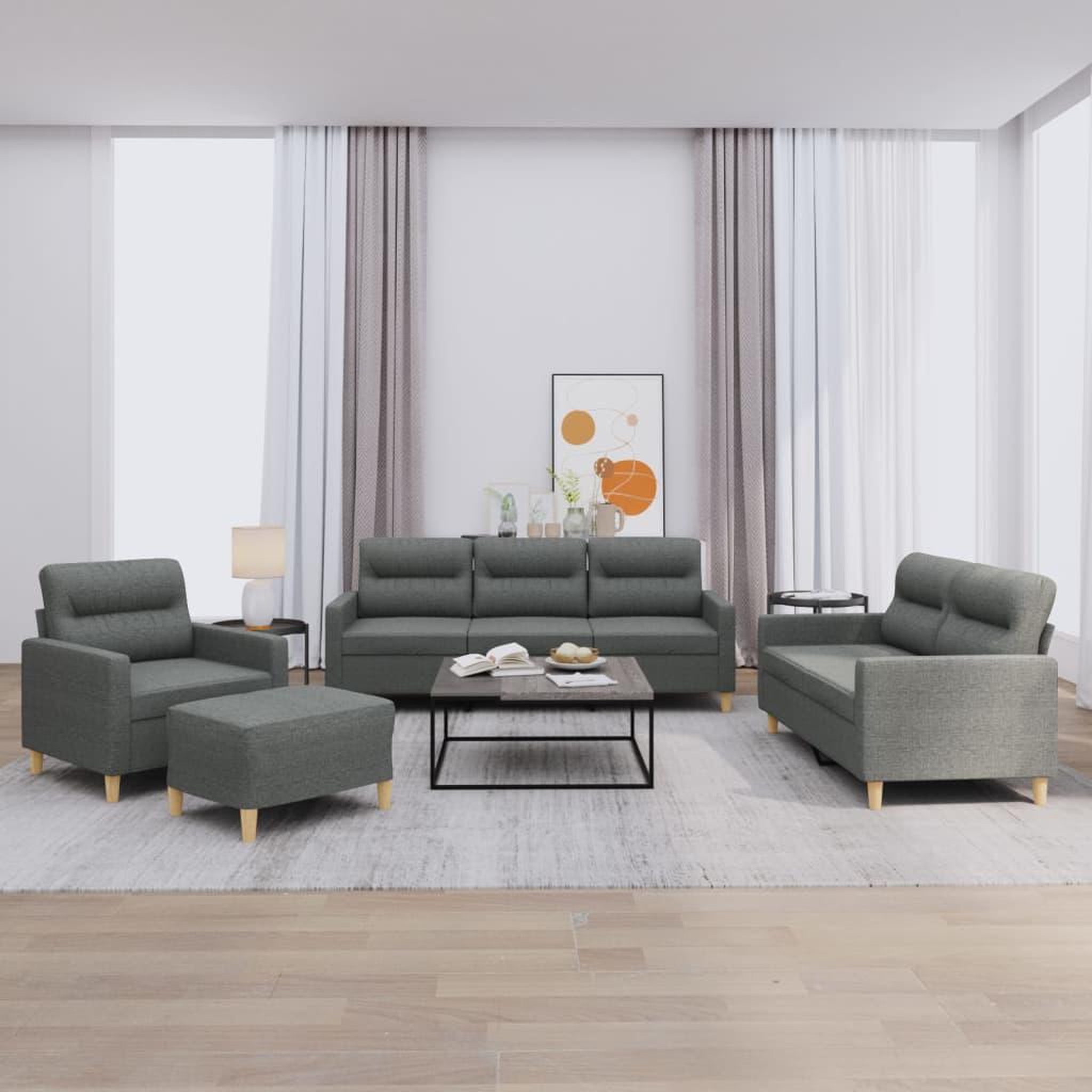 VIDAXL Ensemble de canapes 4 pcs avec coussins Gris fonce Tissu