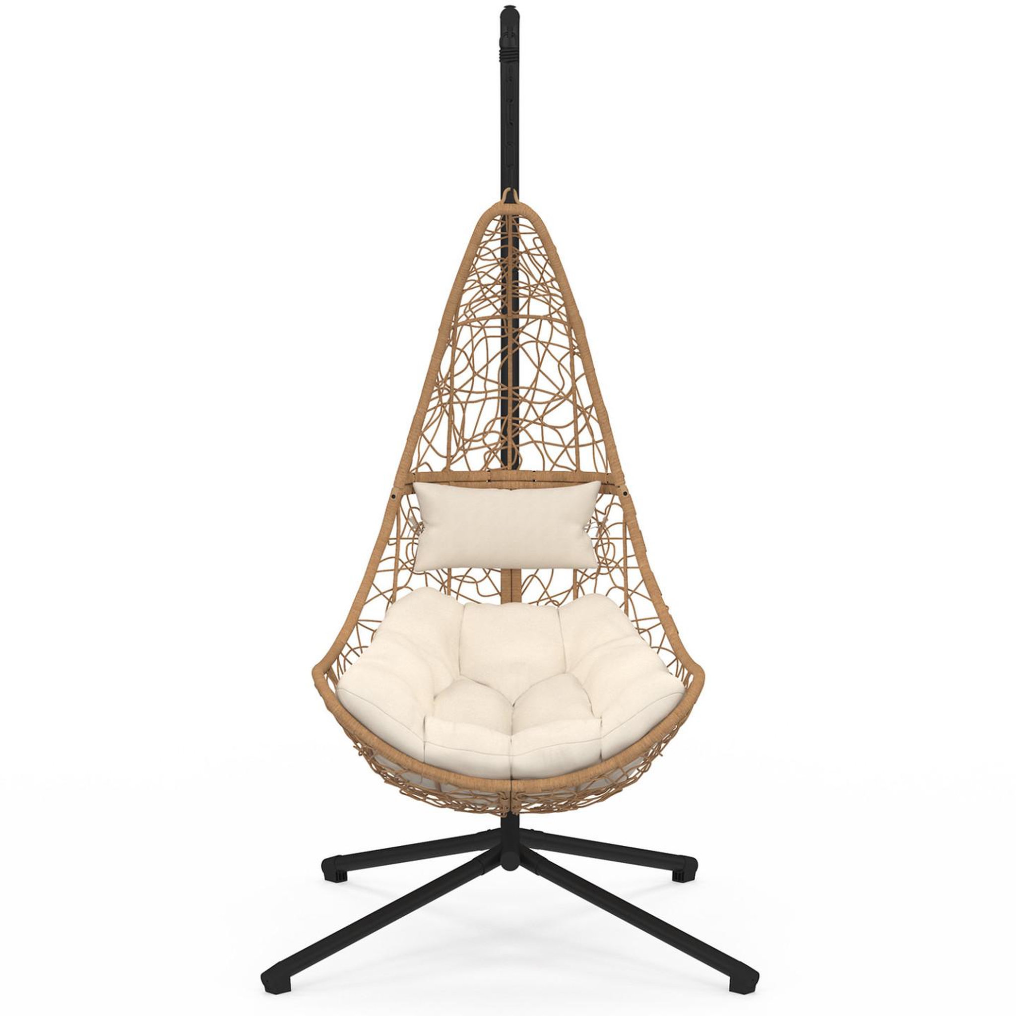 Voir la diapositive 5 : ID MARKET Fauteuil demi-lune suspendu ajouré effet rotin avec coussin écru