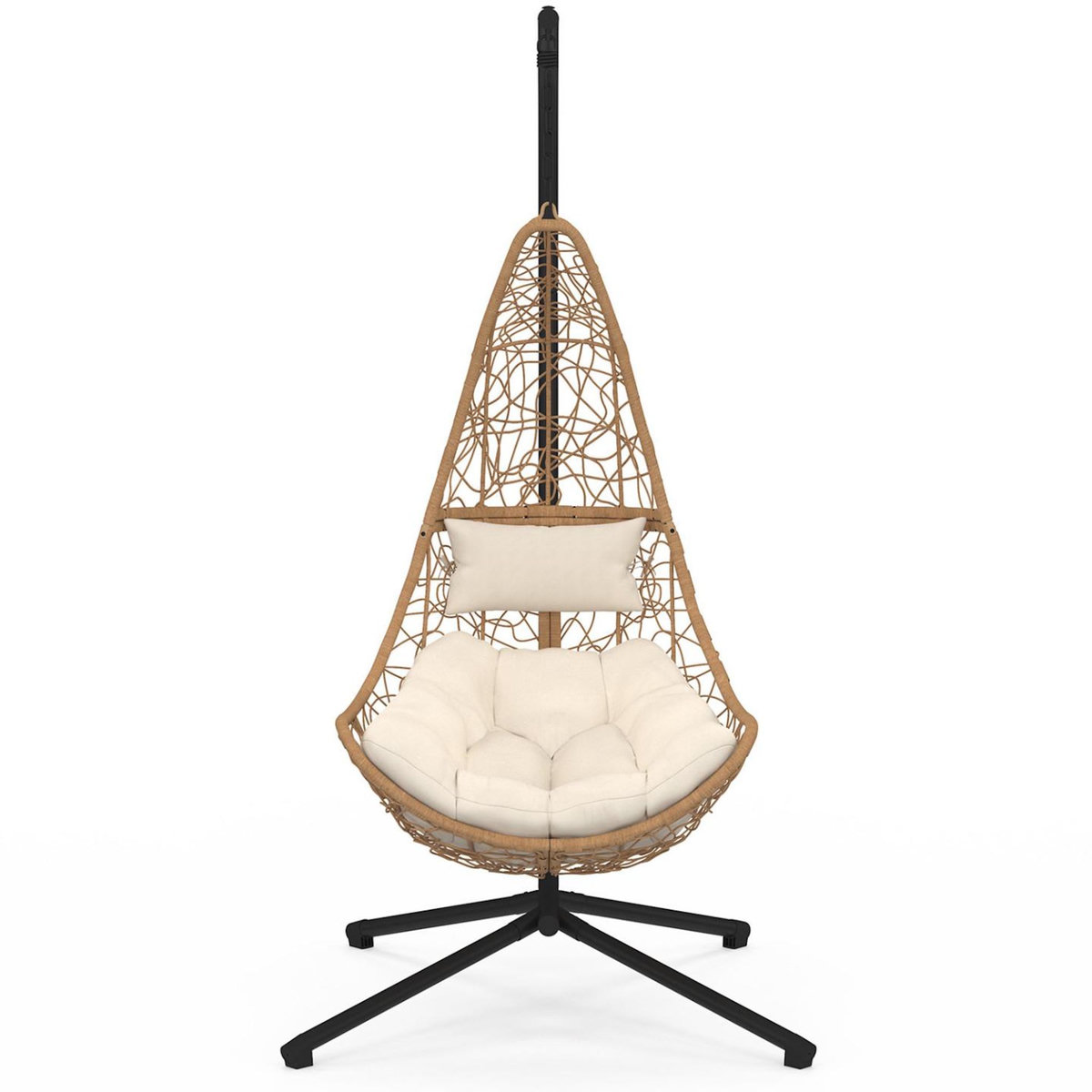 ID MARKET Fauteuil demi-lune suspendu ajouré effet rotin avec coussin écru