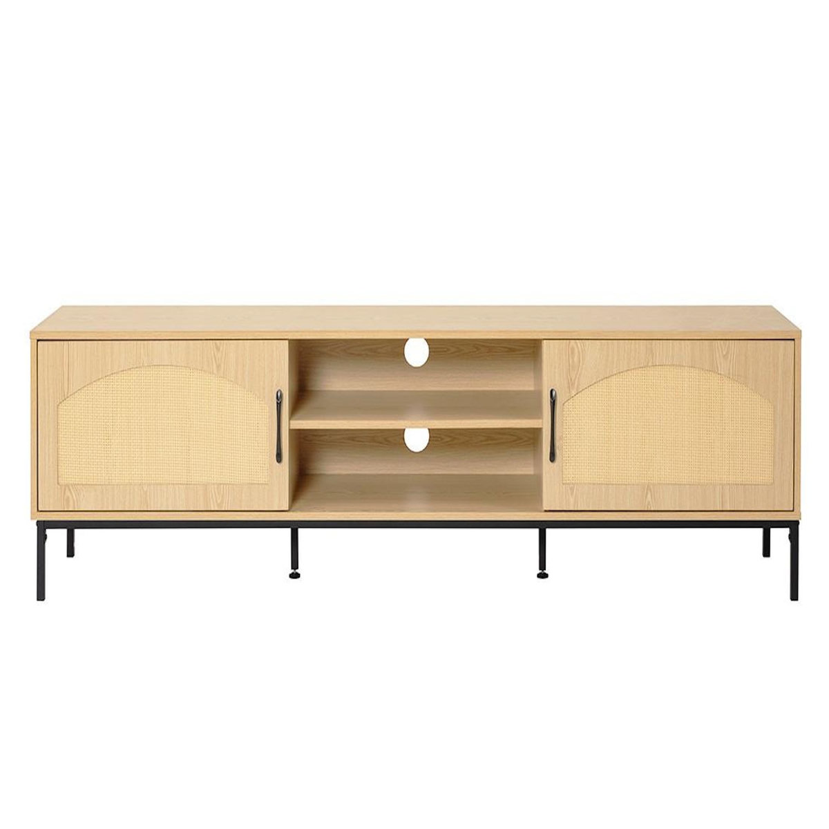 BEST MOBILIER Nagato - meuble tv - cannage et effet bois - 2 portes et 2 niches -180 cm