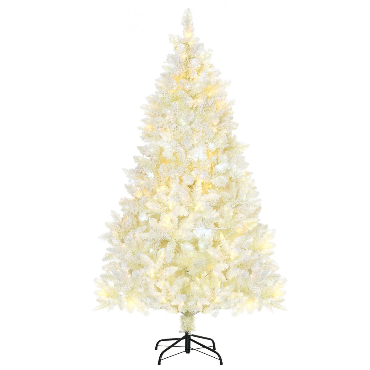 HOMCOM Sapin de Noël artificiel lumineux blanc dim. Ø 115 x 180H cm 650 branches 150 LED - support pied pliable métal PVC