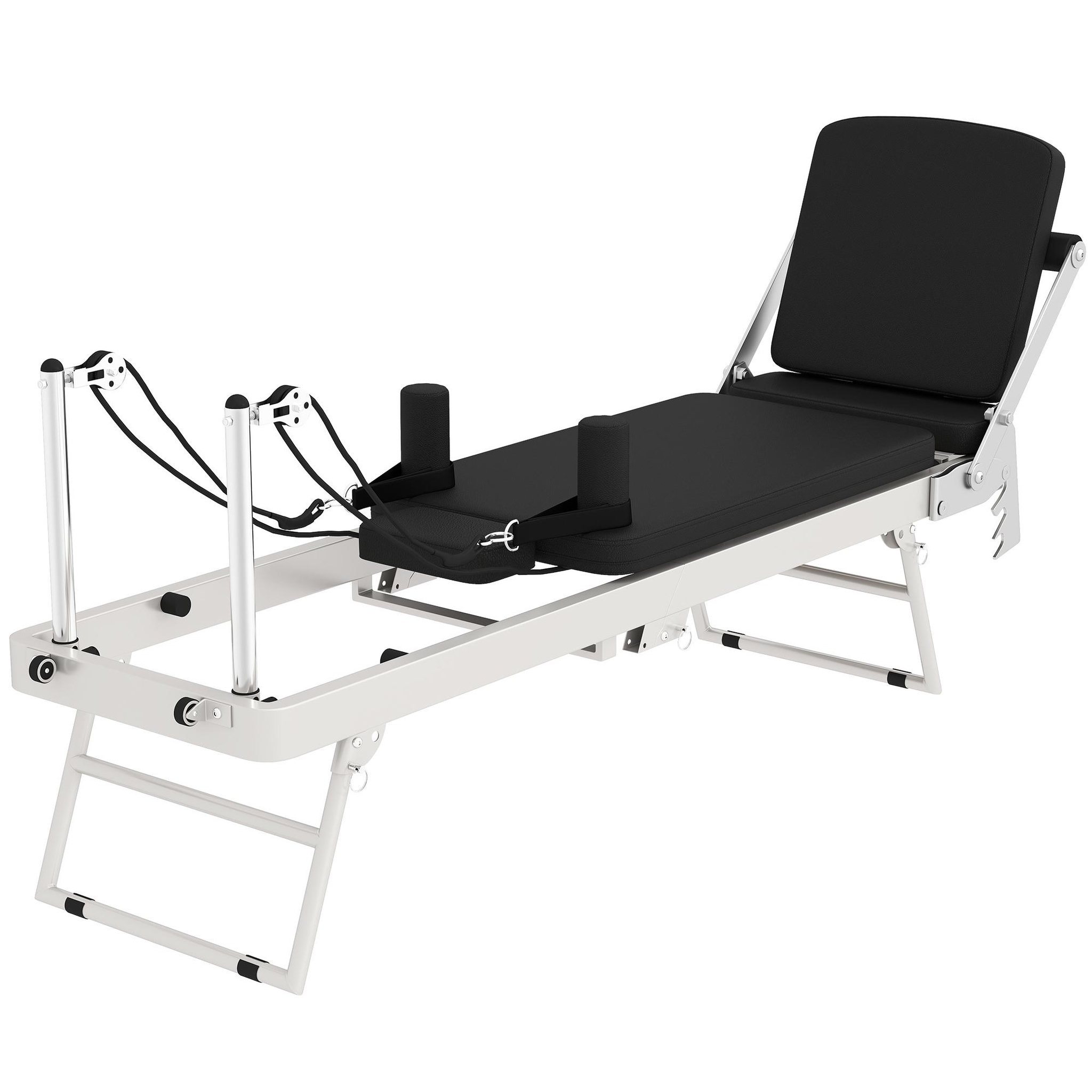 Voir la diapositive 5 : HOMCOM Machine reformer pilates pliable système hybride 4 ressorts acier blanc