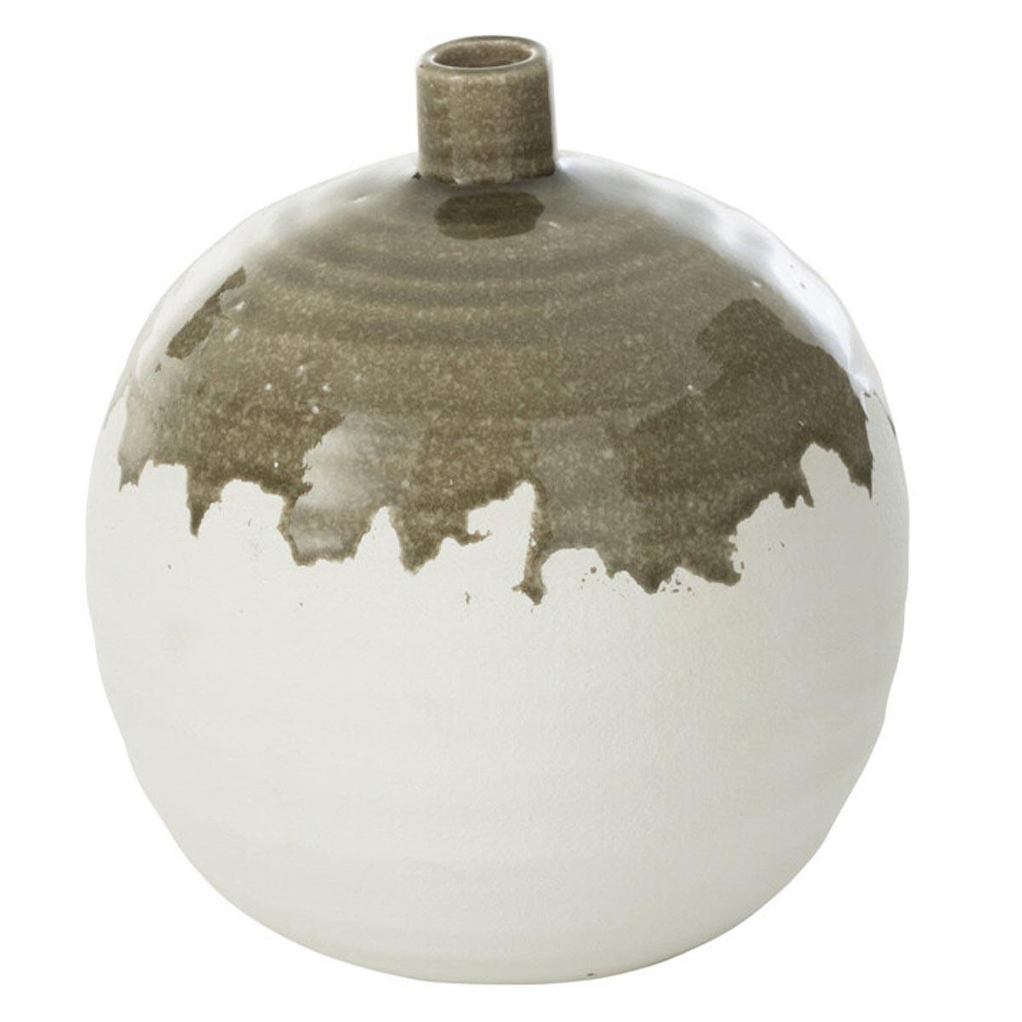 J-LINE Vase bouteille en argile  olea  23cm blanc & vert